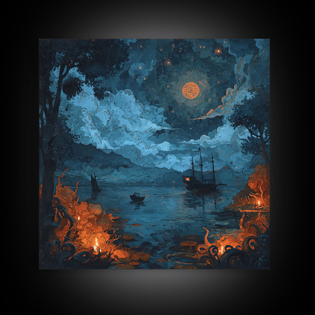 The Oracle Of The Glass Depths, Spooky Wall Decor, Square Wall Art, Canvas Print, Halloween Home Decor, Gothic Wall Art, Halloween Decor