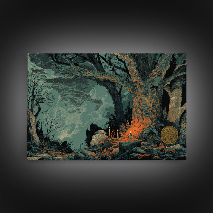 The Sleeper In The Birch Grove, Dark Fantasy Wall Art, Landscape Wall Art, Canvas Print, Halloween Home Decor, Gothic Wall Art