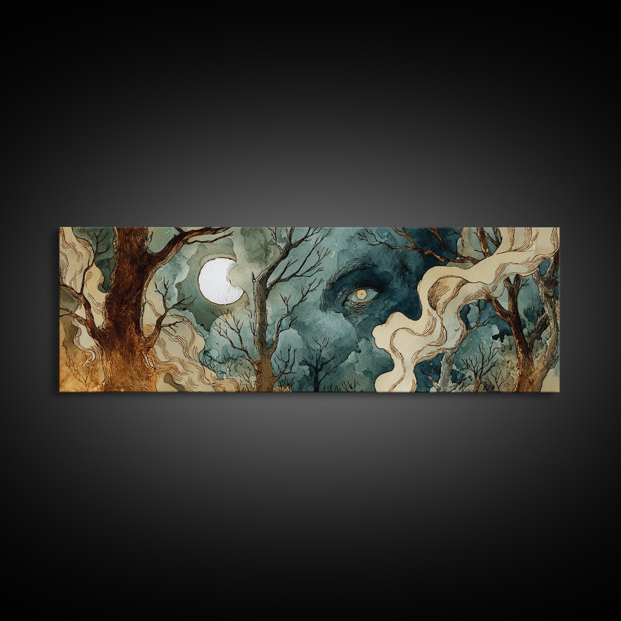 The Sleeper In The Birch Grove, Gothic Home Decor, Extra Wide Wall Art, Canvas Print, Halloween Home Decor, Gothic Wall Art