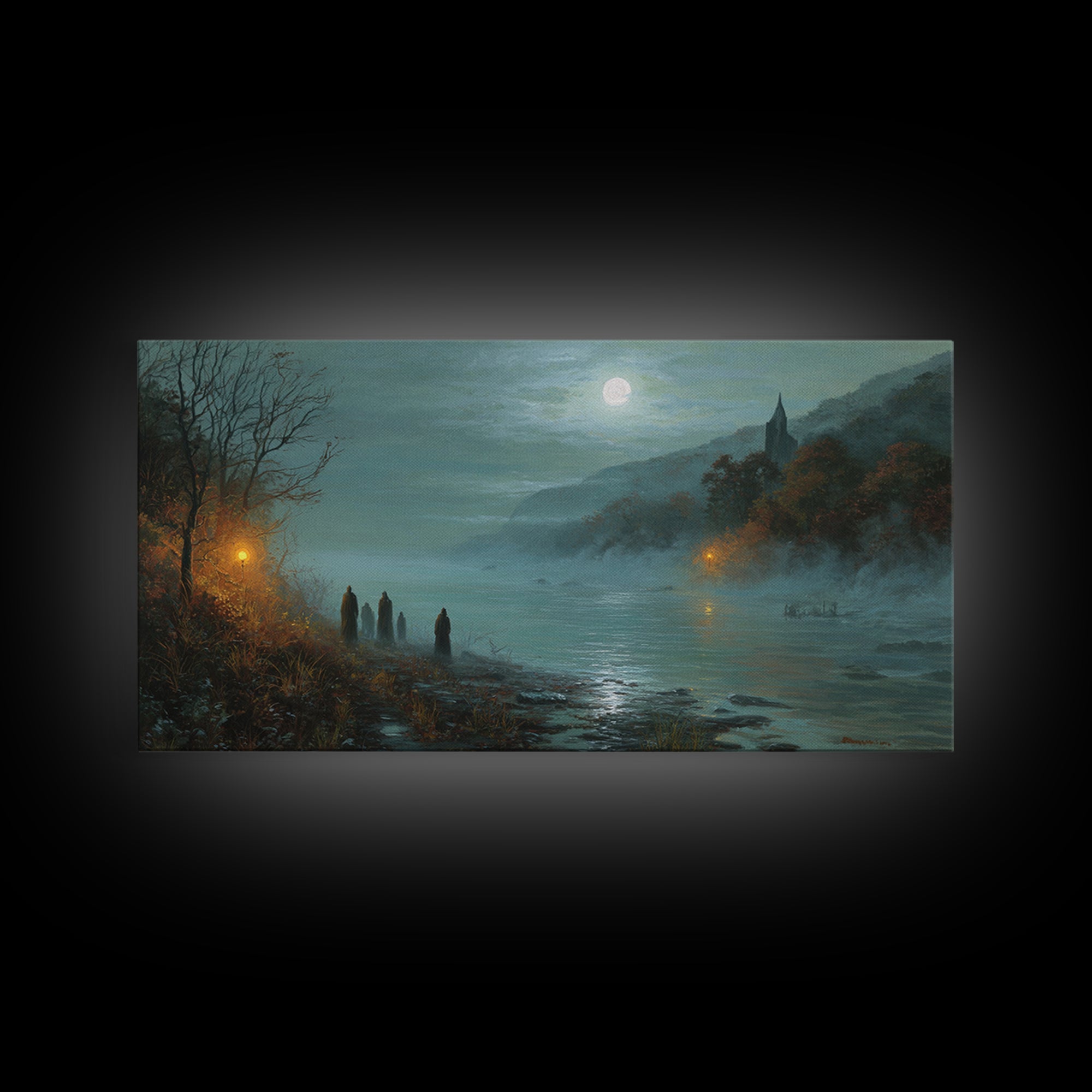 The Feast Of The Pale Cult, Spooky Wall Decor, Wide Panoramic Art, Canvas Print, Halloween Home Decor, Gothic Wall Art, Gothic Home Decor