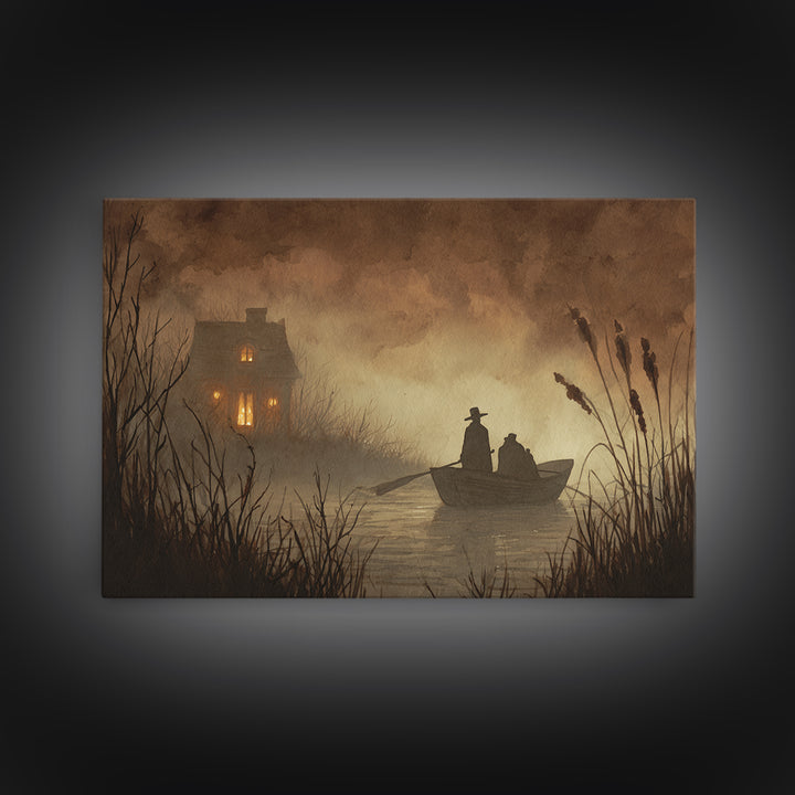 The Ferryman Of The Outer Marsh, Spooky Wall Decor, Landscape Wall Art, Canvas Print, Halloween Home Decor, Gothic Wall Art