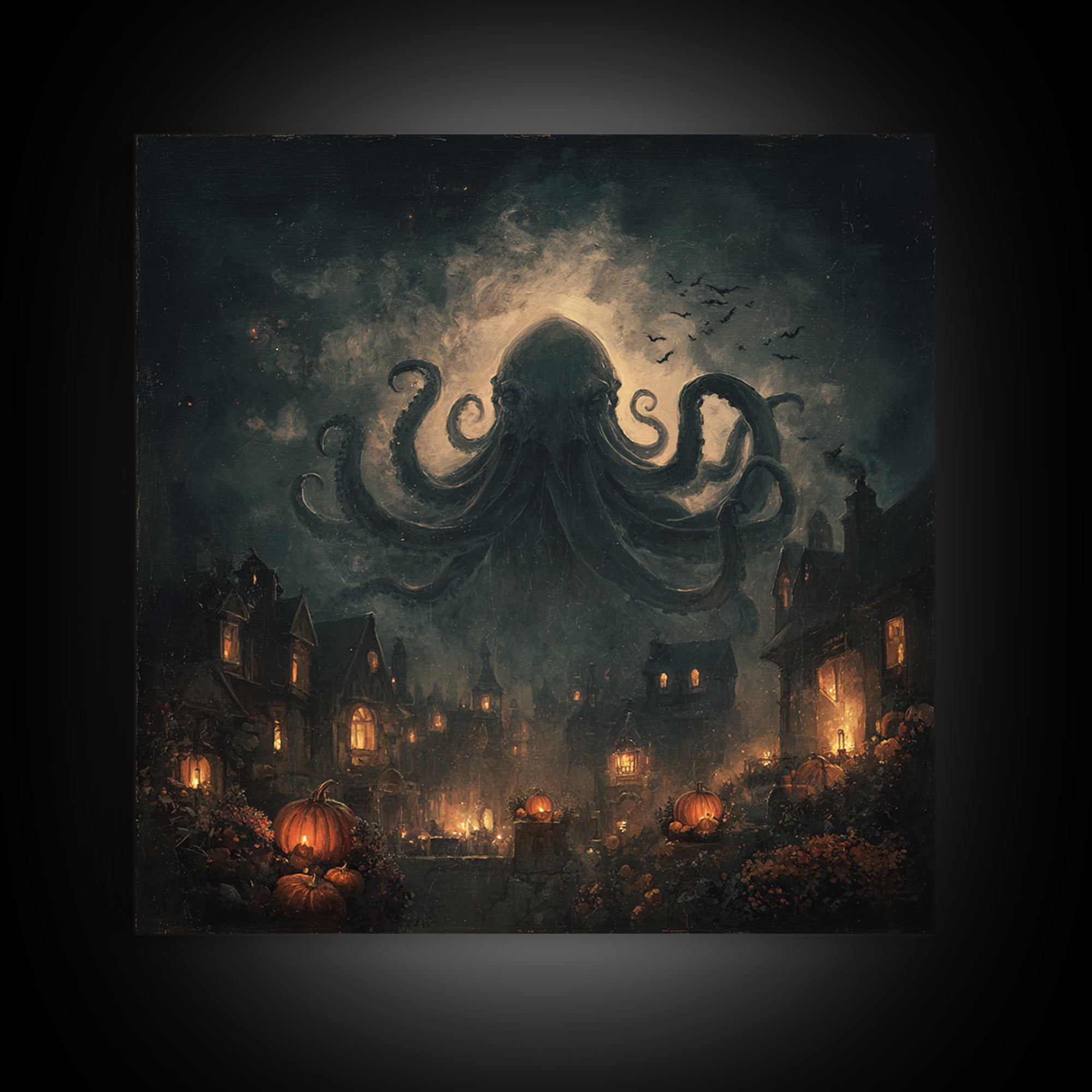 The Crown Of The Tentacled Saint, Halloween Wall Art, Square Wall Art, Framed Canvas Print, Halloween Home Decor, Gothic Wall Art