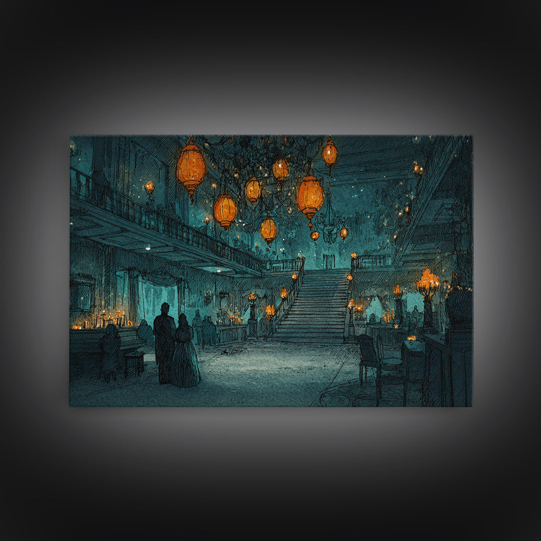 The Ballroom Of Silent Shoggoths, Cosmic Horror Decor, Landscape Wall Art, Canvas Print, Halloween Home Decor, Gothic Wall Art