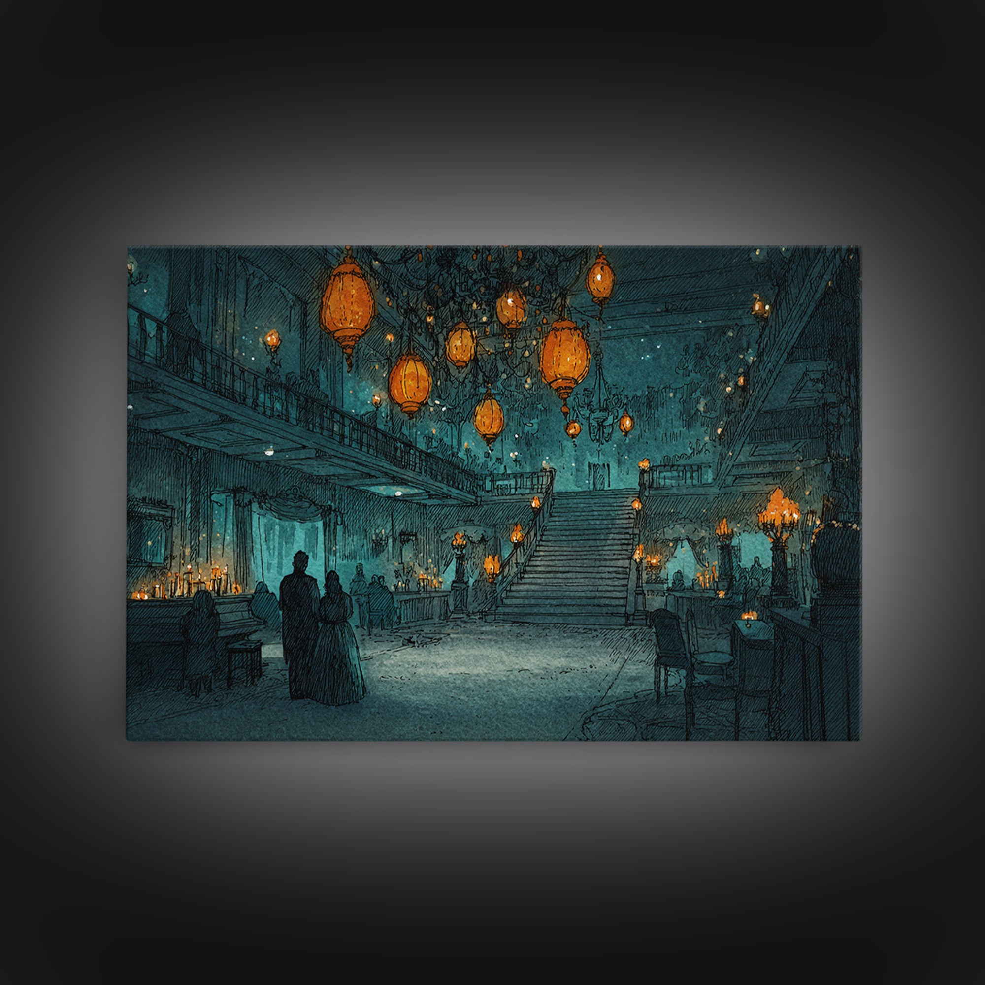 The Ballroom Of Silent Shoggoths, Cosmic Horror Decor, Landscape Wall Art, Canvas Print, Halloween Home Decor, Gothic Wall Art