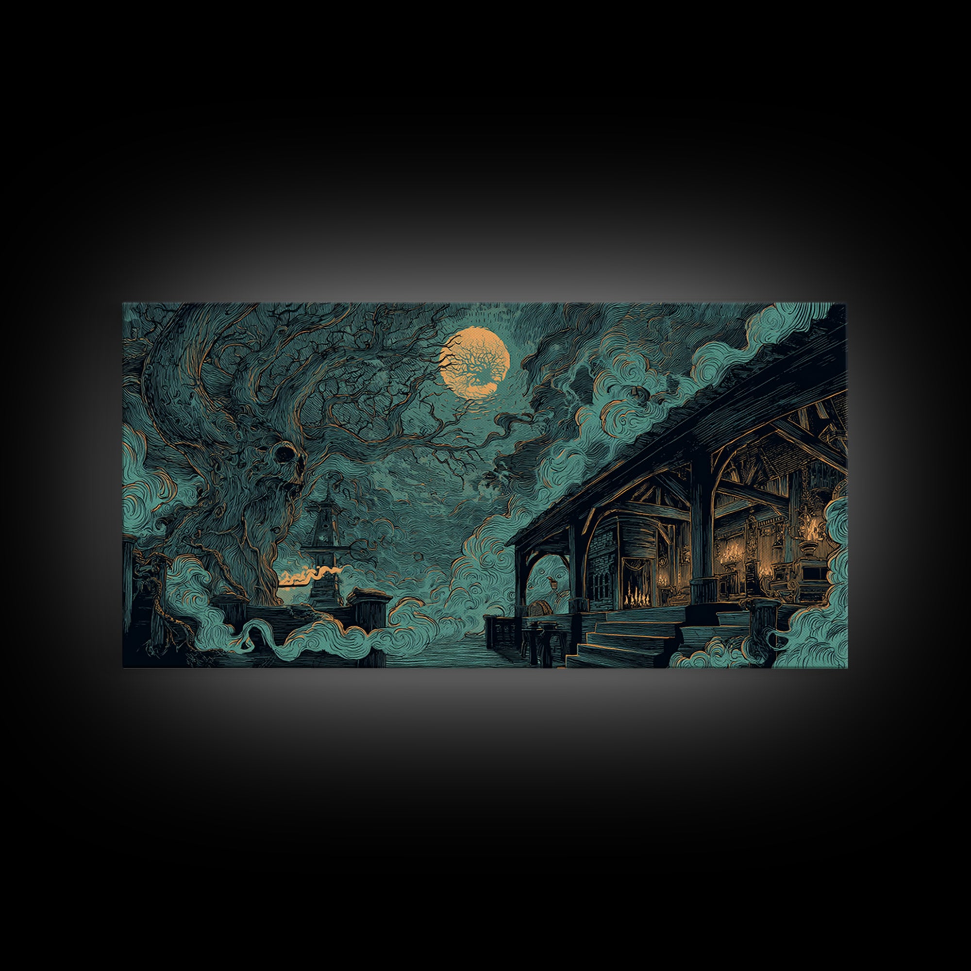 The Ballroom Of Silent Shoggoths, Lovecraftian Wall Art, Wide Panoramic Art, Canvas Print, Halloween Home Decor, Gothic Wall Art