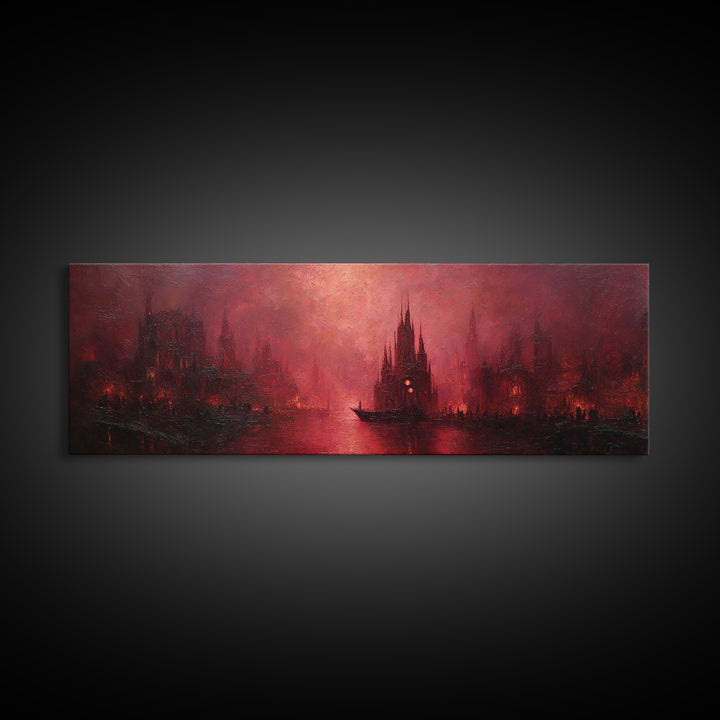 The Ballroom Of Silent Shoggoths, Dark Fantasy Wall Art, Extra Wide Wall Art, Framed Canvas Print, Halloween Home Decor, Gothic Wall Art