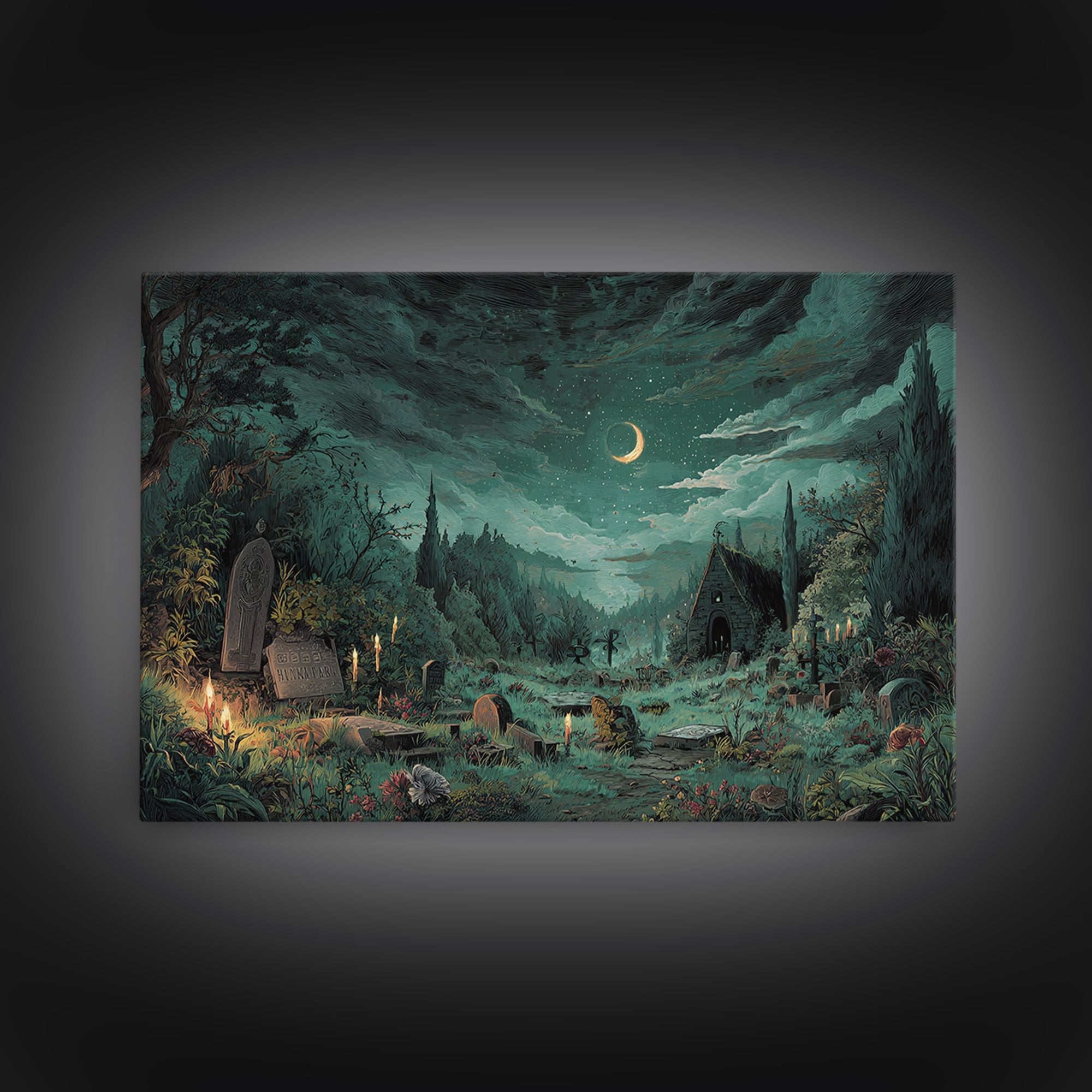 The Grave Gardener Of Yuggoth, Lovecraftian Wall Art, Landscape Wall Art, Framed Canvas Print, Halloween Home Decor, Gothic Wall Art