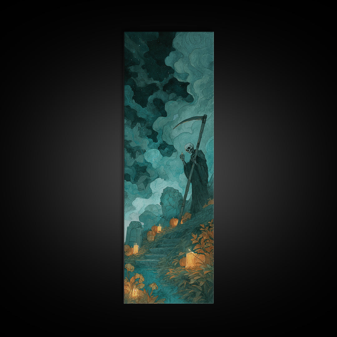 The Grave Gardener Of Yuggoth, Dark Fantasy Wall Art, Tall Narrow Wall Art, Canvas Print, Halloween Home Decor, Gothic Wall Art