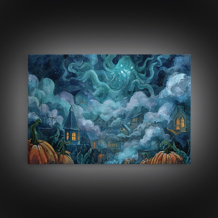 The Moonlit Shoggoth Menagerie, Macabre Halloween Art, Landscape Wall Art, Framed Canvas Print, Halloween Home Decor, Gothic Wall Art