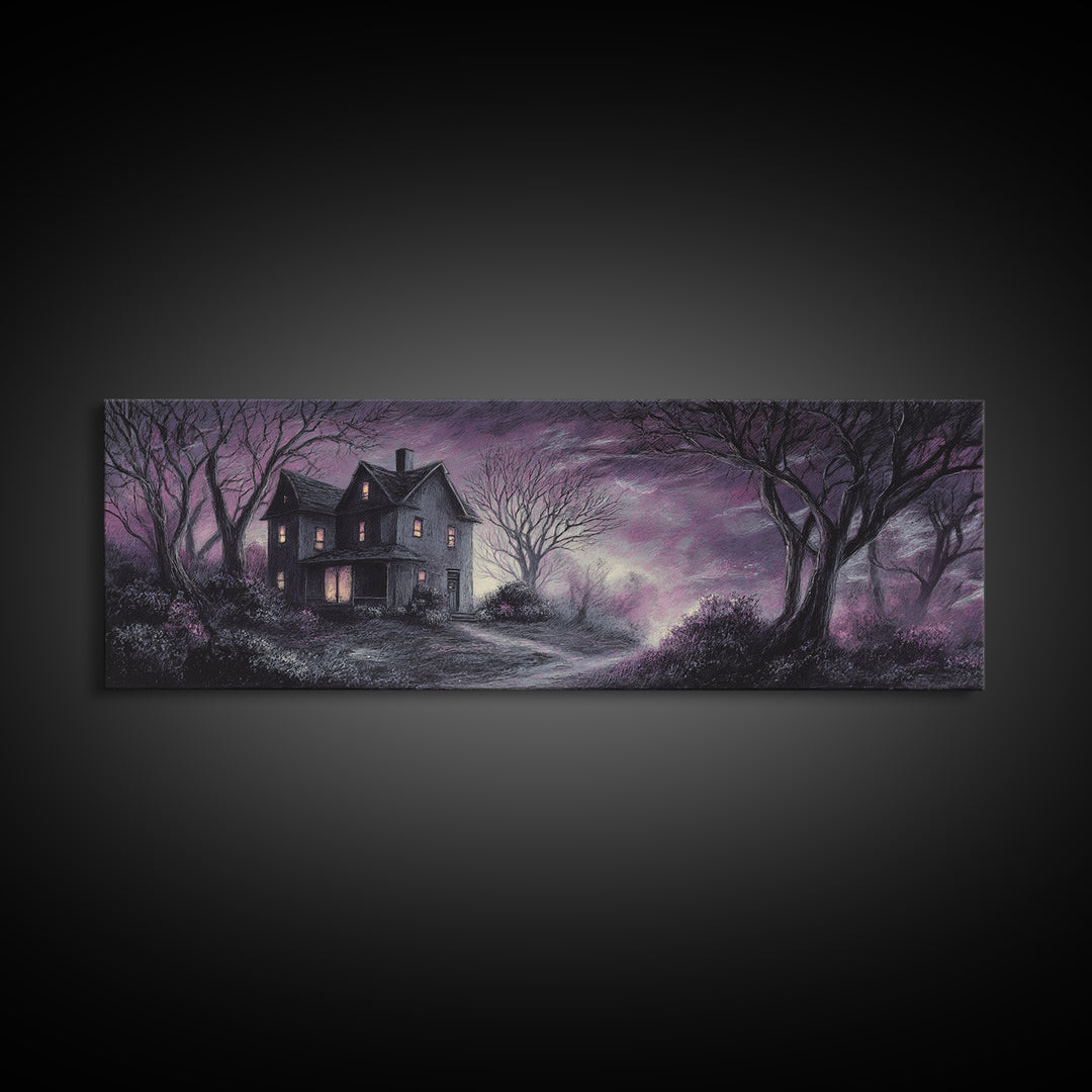 The Thirteenth Door Of Arkham House, Spooky Wall Decor, Extra Wide Wall Art, Canvas Print, Halloween Home Decor, Gothic Wall Art