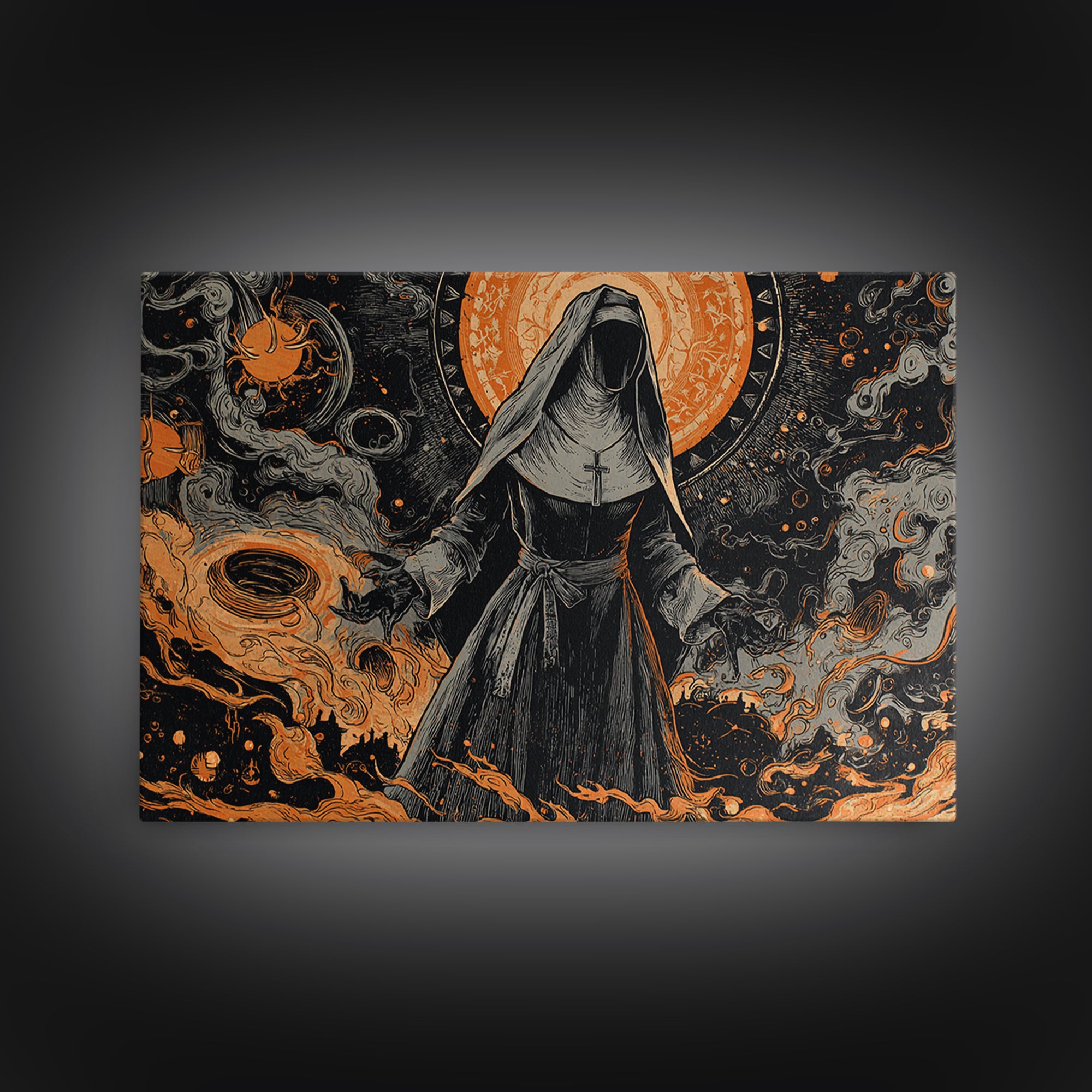 The Nun Of The Endless Constellation, Dark Fantasy Wall Art, Landscape Wall Art, Canvas Print, Halloween Home Decor, Gothic Wall Art