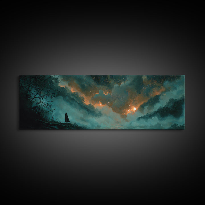 The Nun Of The Endless Constellation, Cosmic Horror Decor, Extra Wide Wall Art, Framed Canvas Print, Halloween Home Decor, Gothic Wall Art