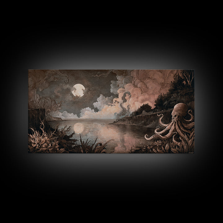 The Salt King Of The Black Shore, Halloween Wall Art, Wide Panoramic Art, Framed Canvas Print, Halloween Home Decor, Gothic Wall Art