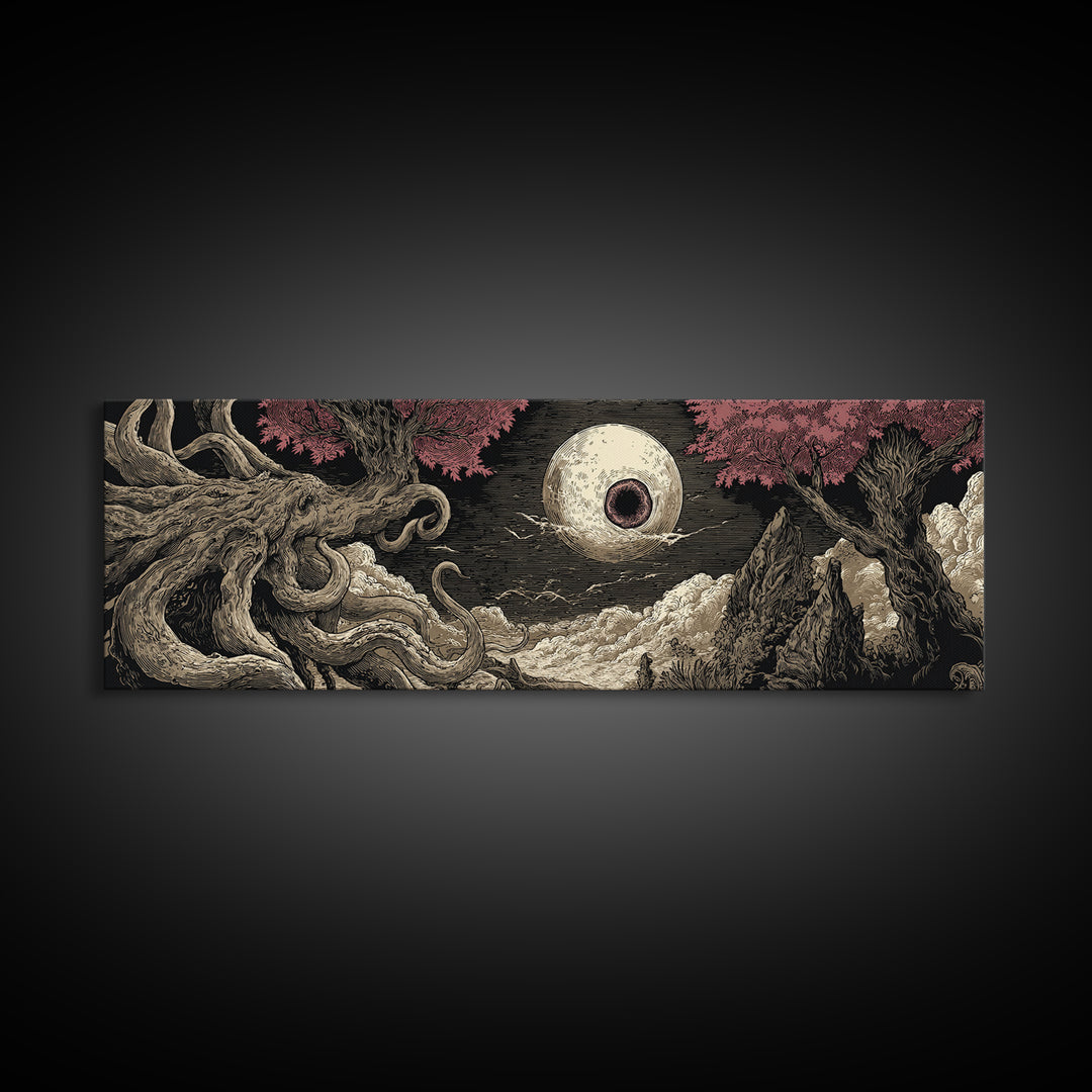 The Salt King Of The Black Shore, Cosmic Horror Decor, Extra Wide Wall Art, Canvas Print, Halloween Home Decor, Gothic Wall Art