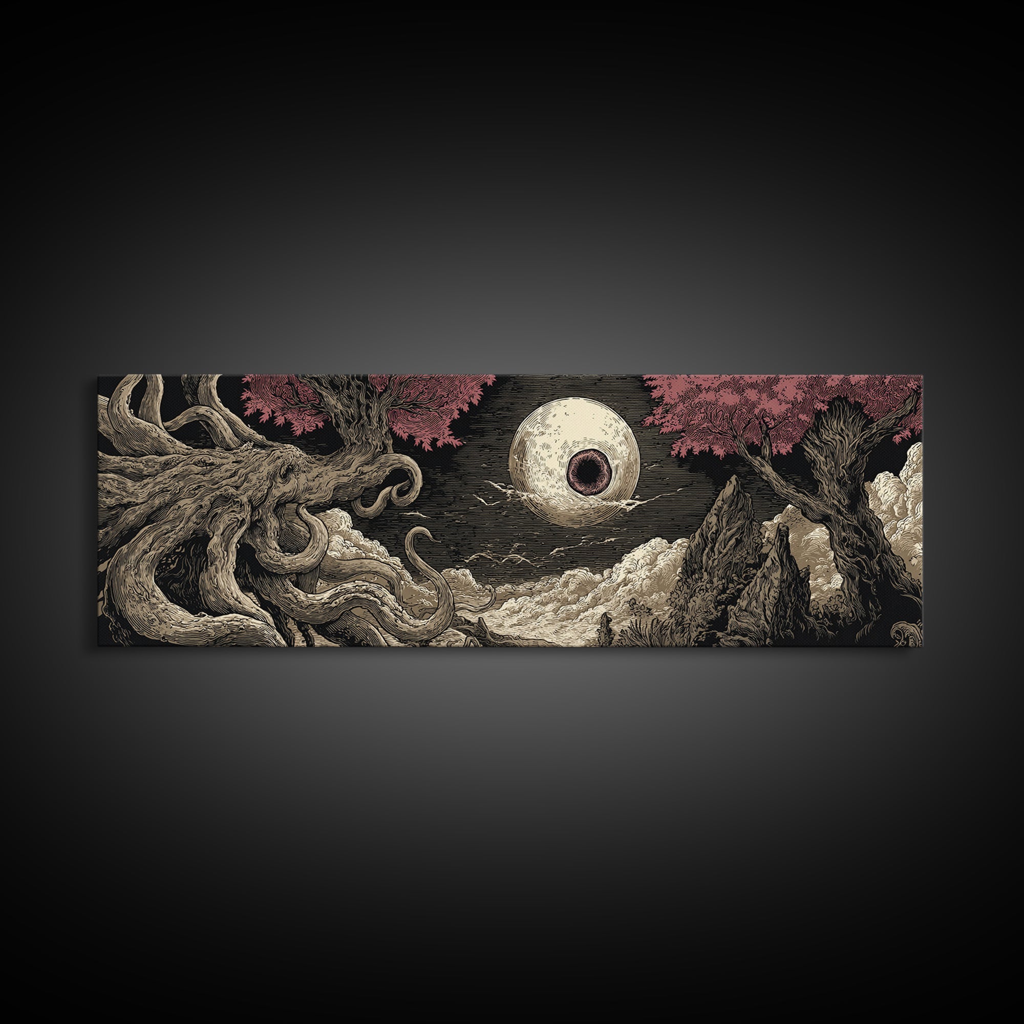 The Salt King Of The Black Shore, Cosmic Horror Decor, Extra Wide Wall Art, Canvas Print, Halloween Home Decor, Gothic Wall Art