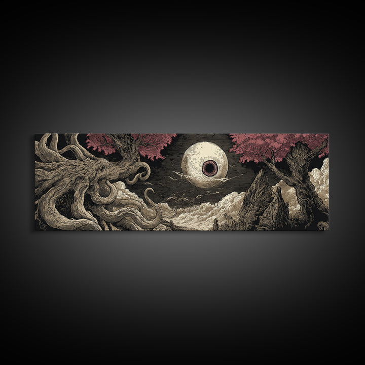 The Salt King Of The Black Shore, Cosmic Horror Decor, Extra Wide Wall Art, Canvas Print, Halloween Home Decor, Gothic Wall Art