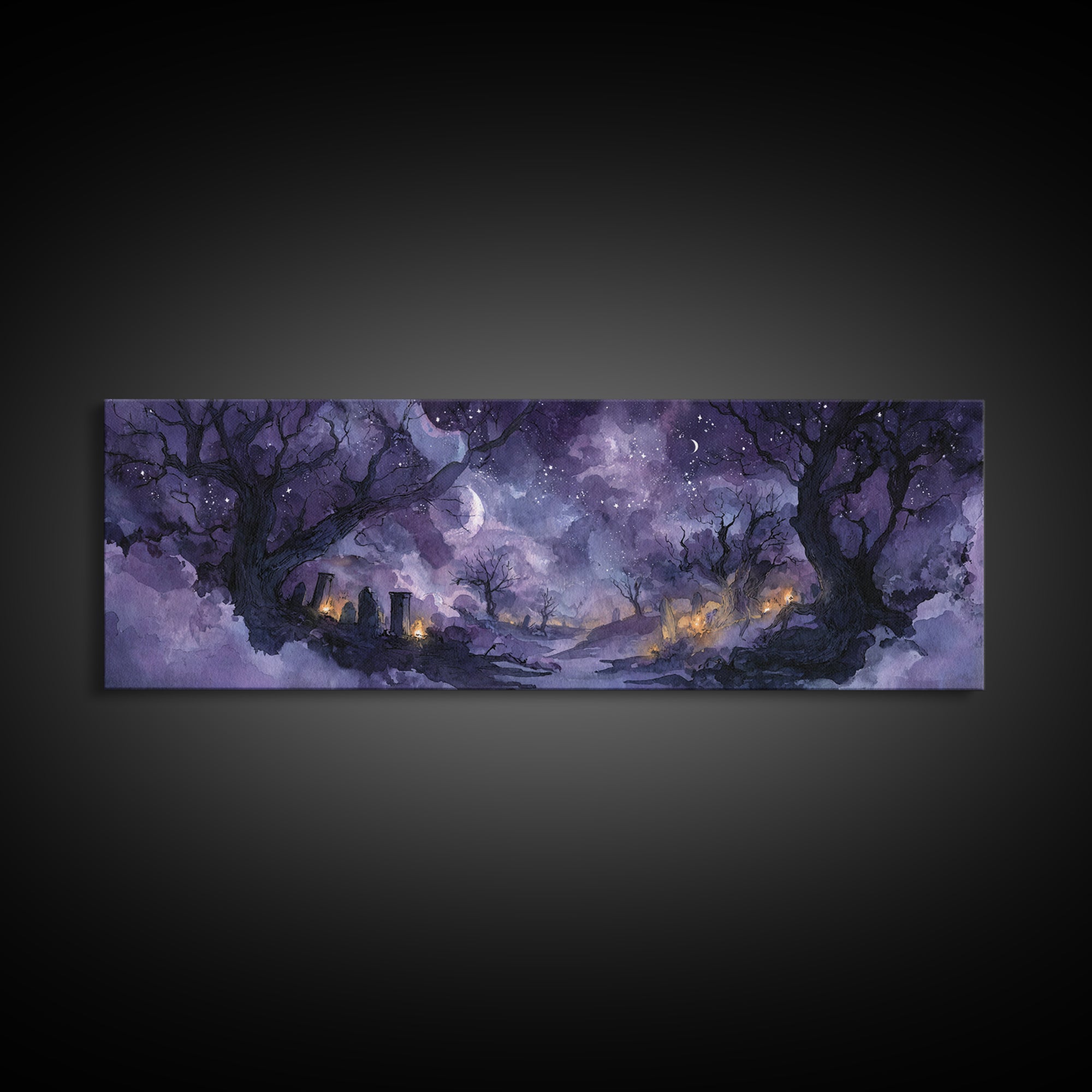 The Dreamwell Beneath Miskatonic, Cosmic Horror Decor, Extra Wide Wall Art, Framed Canvas Print, Halloween Home Decor, Gothic Wall Art