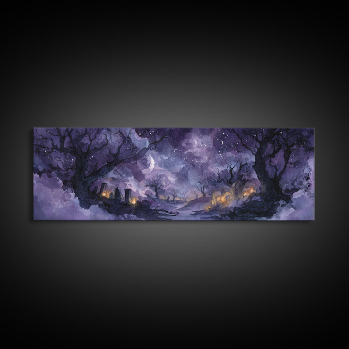 The Dreamwell Beneath Miskatonic, Cosmic Horror Decor, Extra Wide Wall Art, Framed Canvas Print, Halloween Home Decor, Gothic Wall Art