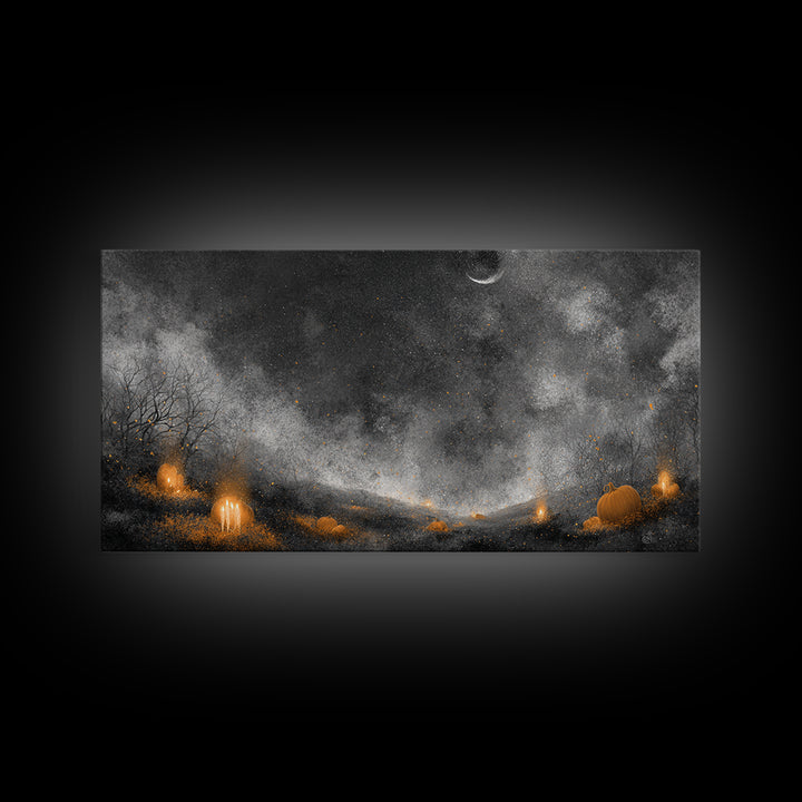 The Frost Beyond Carcosa, Halloween Wall Art, Wide Panoramic Art, Framed Canvas Print, Halloween Home Decor, Gothic Wall Art