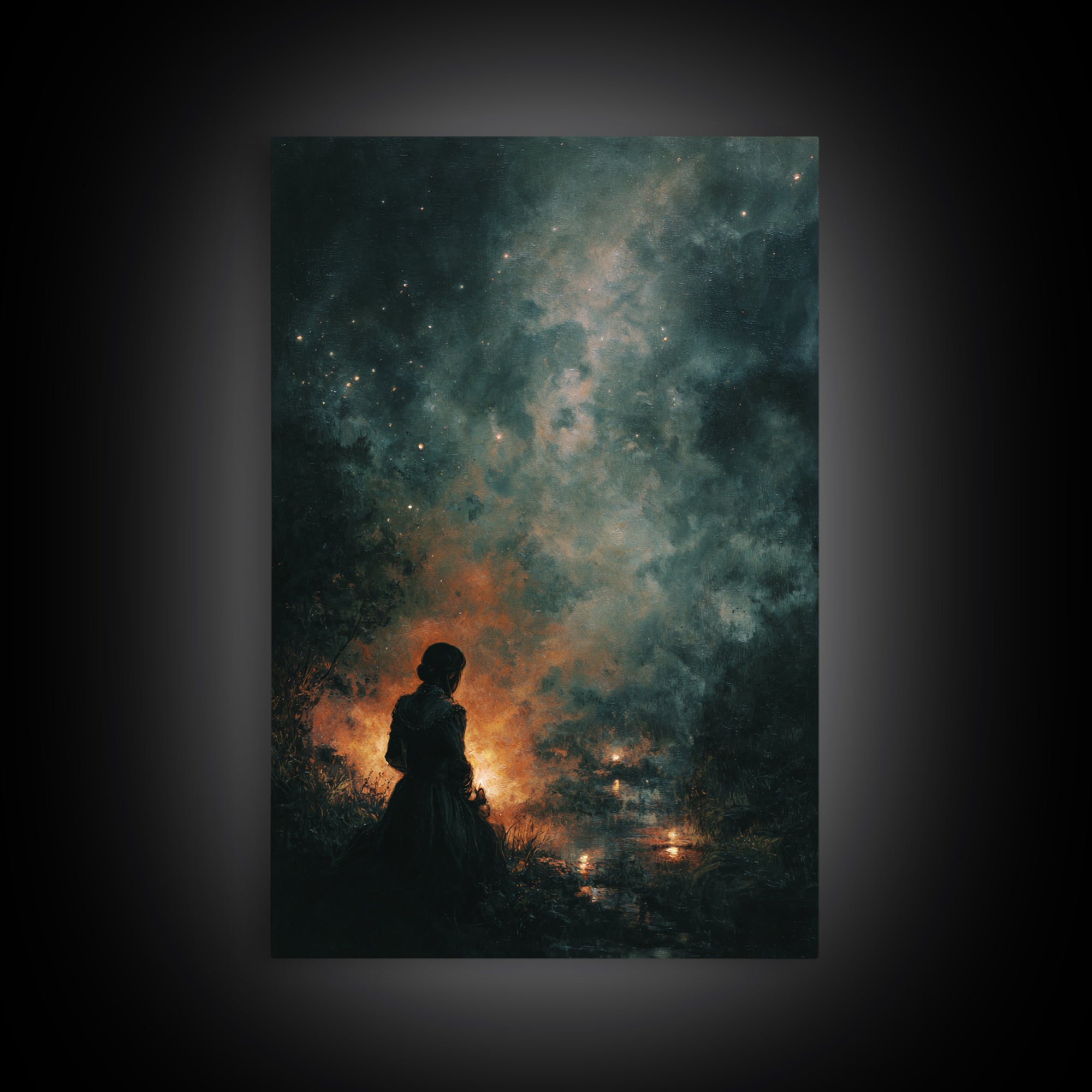 The Seamstress Of Living Nebulae, Occult Wall Decor, Vertical Wall Art, Framed Canvas Print, Halloween Home Decor, Gothic Wall Art