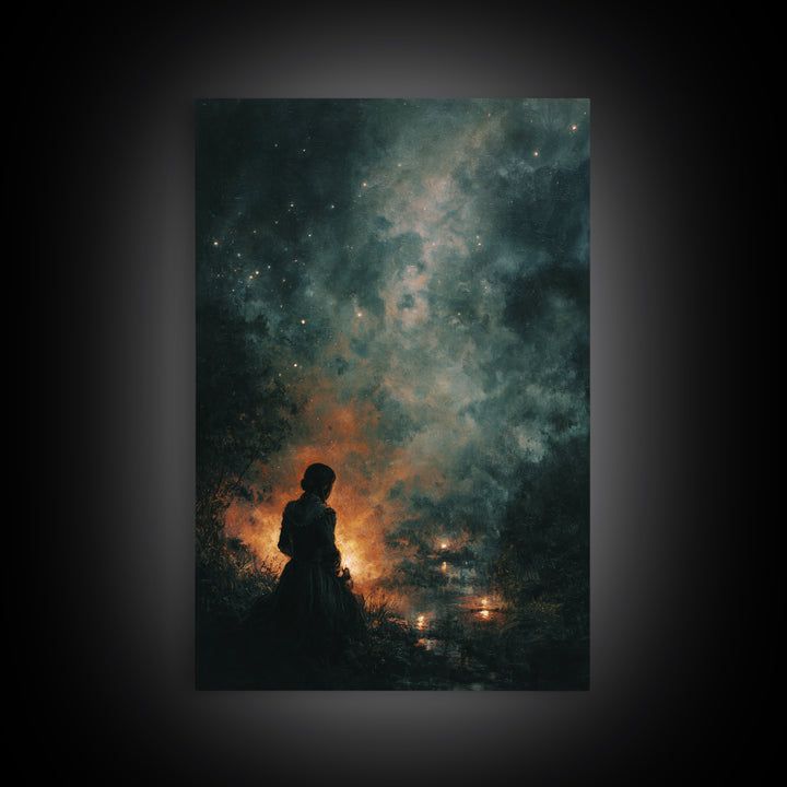 The Seamstress Of Living Nebulae, Occult Wall Decor, Vertical Wall Art, Framed Canvas Print, Halloween Home Decor, Gothic Wall Art