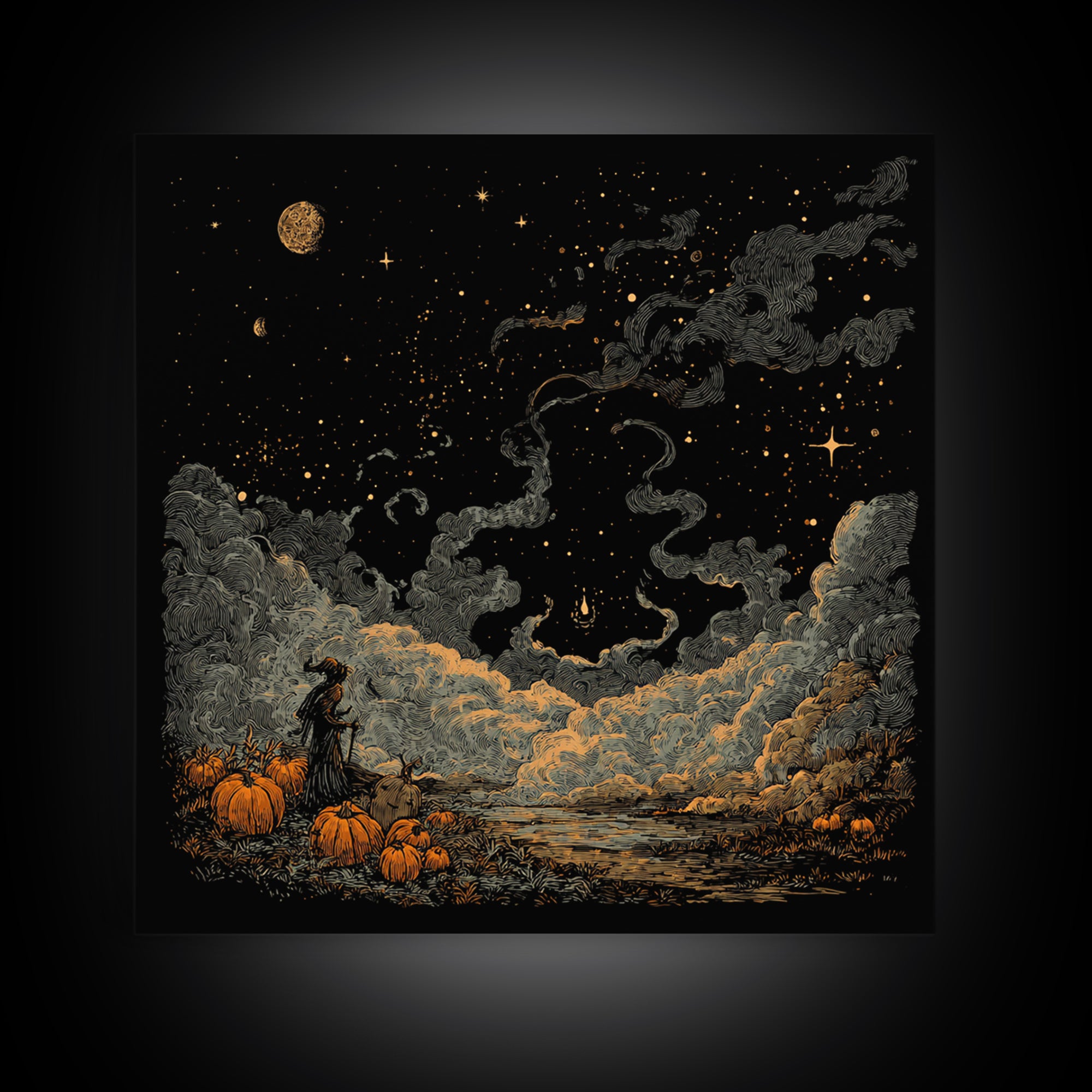 The Seamstress Of Living Nebulae, Cosmic Horror Decor, Square Wall Art, Framed Canvas Print, Halloween Home Decor, Gothic Wall Art