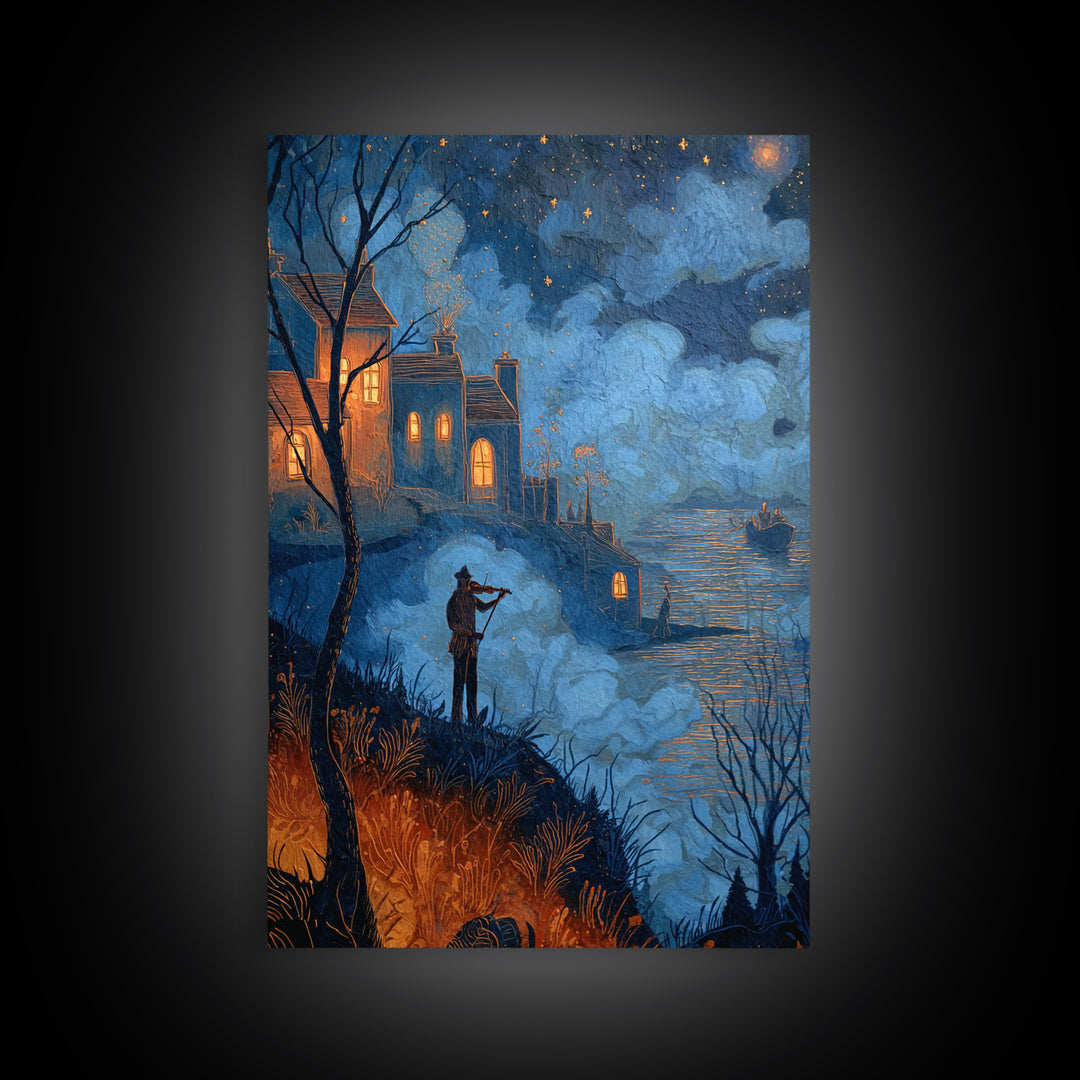 The Violinist Of The Drowned Moon, Lovecraftian Wall Art, Vertical Wall Art, Canvas Print, Halloween Home Decor, Gothic Wall Art