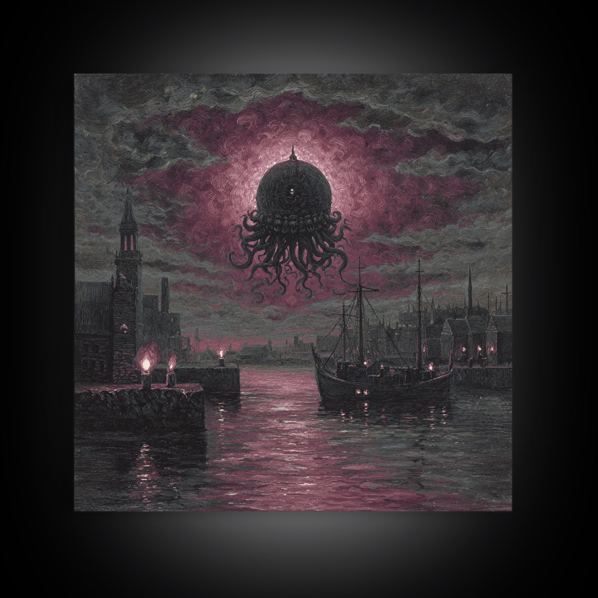 The Mask Of The Crawling God, Spooky Wall Decor, Square Wall Art, Framed Canvas Print, Halloween Home Decor, Gothic Wall Art