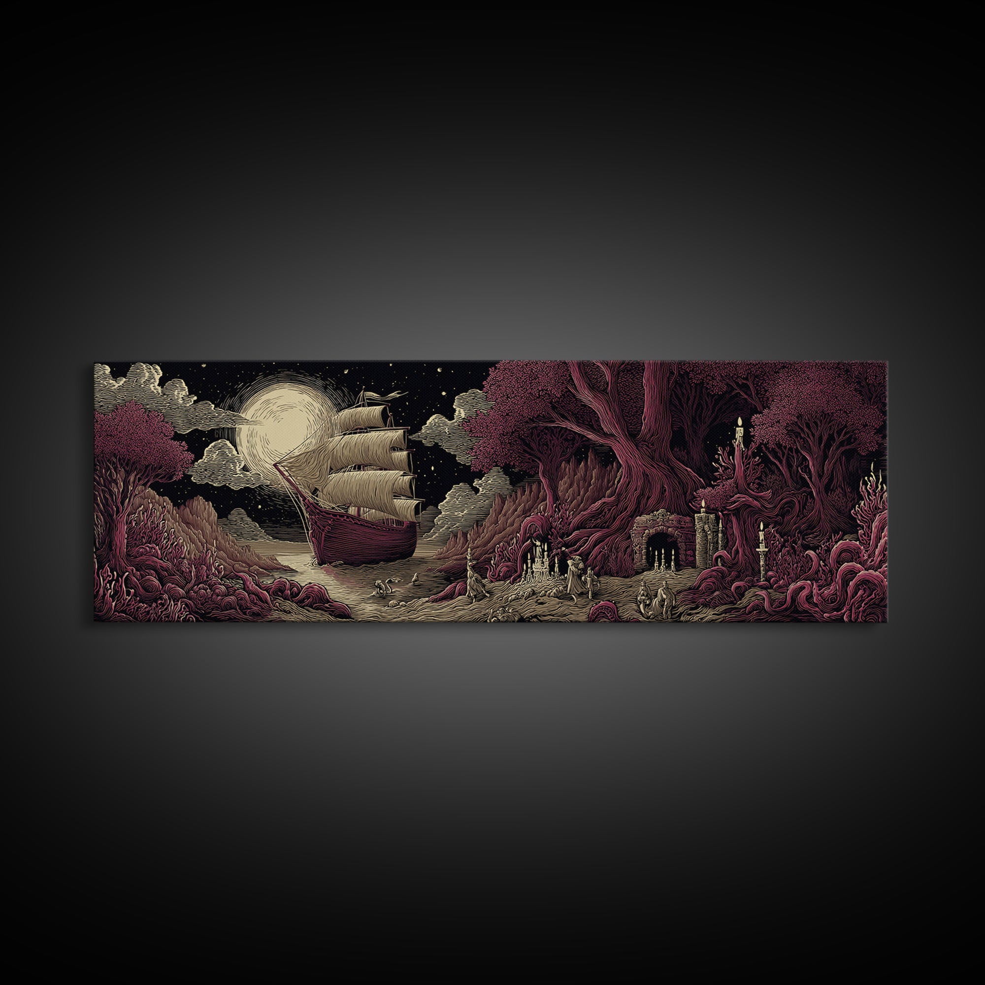 The Candelit Ark Of Forgotten Stars, Cosmic Horror Decor, Extra Wide Wall Art, Canvas Print, Halloween Home Decor, Gothic Wall Art