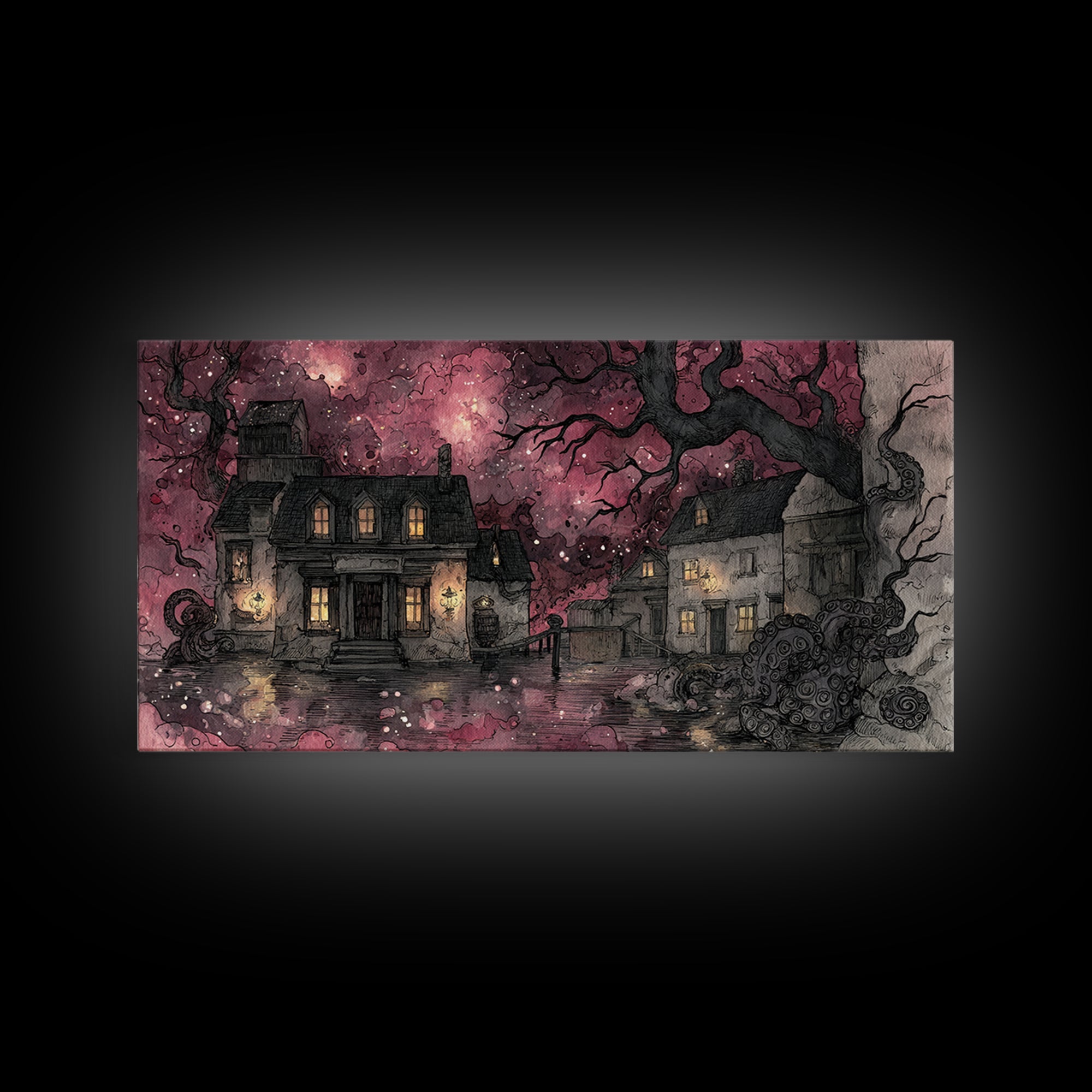 The Archivist Of Dreaming Bones, Eldritch Wall Art, Wide Panoramic Art, Canvas Print, Halloween Home Decor, Gothic Wall Art