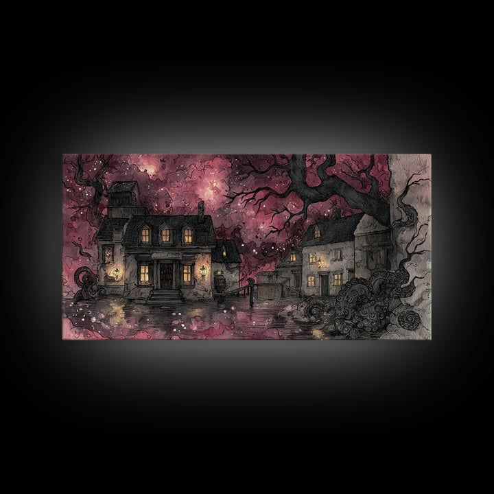 The Archivist Of Dreaming Bones, Eldritch Wall Art, Wide Panoramic Art, Canvas Print, Halloween Home Decor, Gothic Wall Art