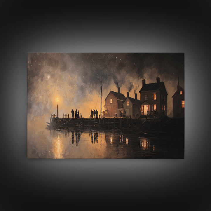 The Tea Party At Innsmouth Pier, Lovecraftian Wall Art, Landscape Wall Art, Canvas Print, Halloween Home Decor, Gothic Wall Art