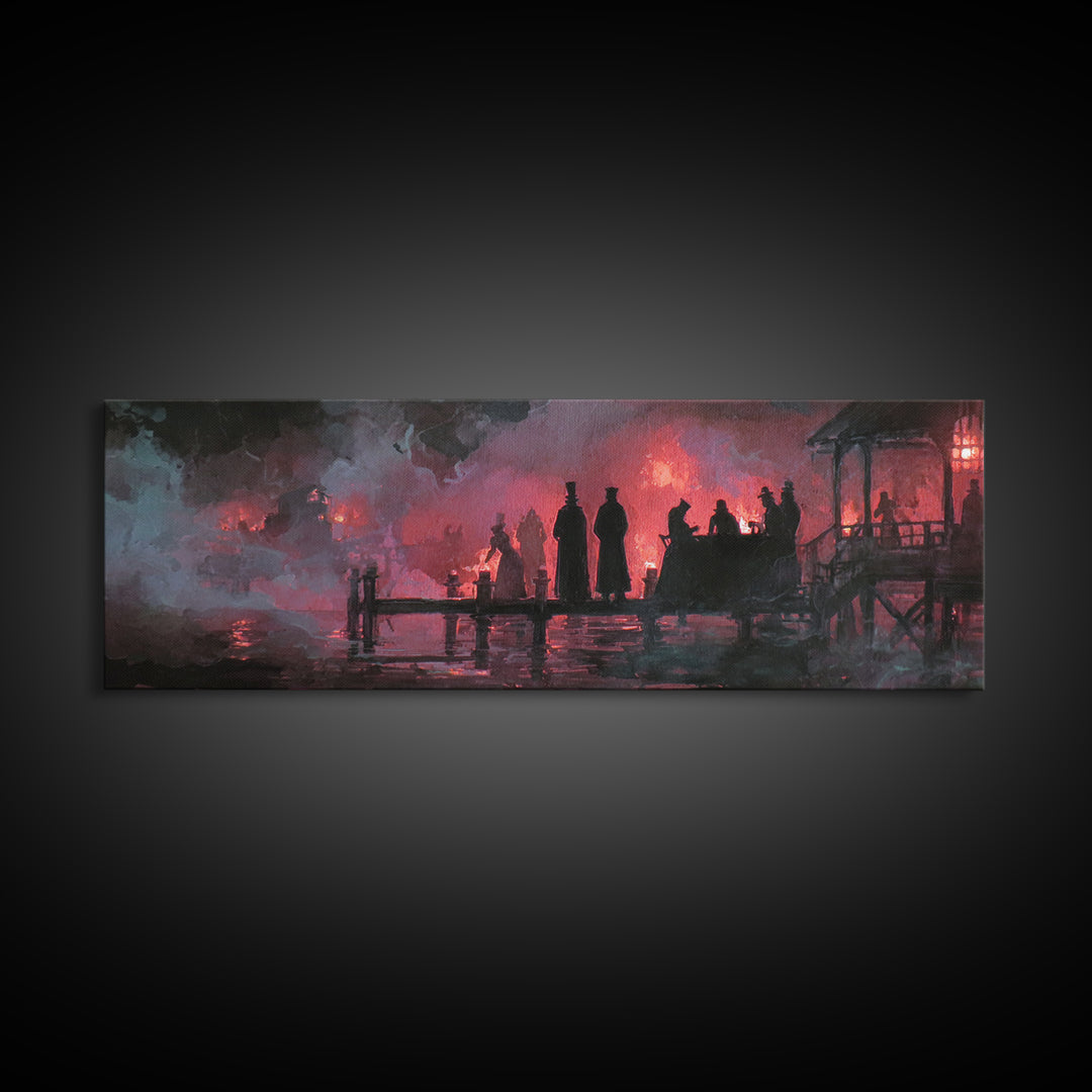 The Tea Party At Innsmouth Pier, Halloween Wall Art, Extra Wide Wall Art, Framed Canvas Print, Halloween Home Decor, Gothic Wall Art