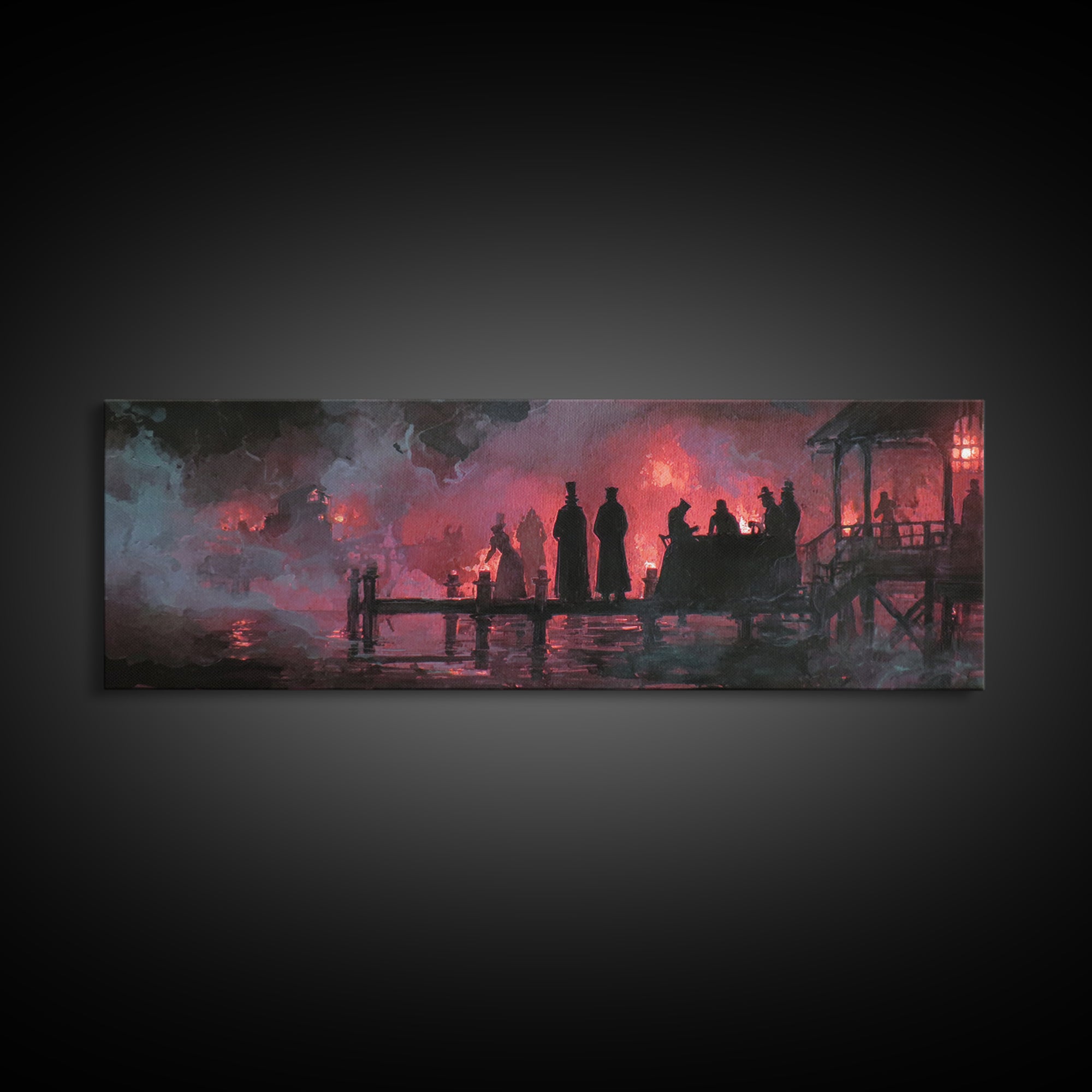 The Tea Party At Innsmouth Pier, Halloween Wall Art, Extra Wide Wall Art, Framed Canvas Print, Halloween Home Decor, Gothic Wall Art