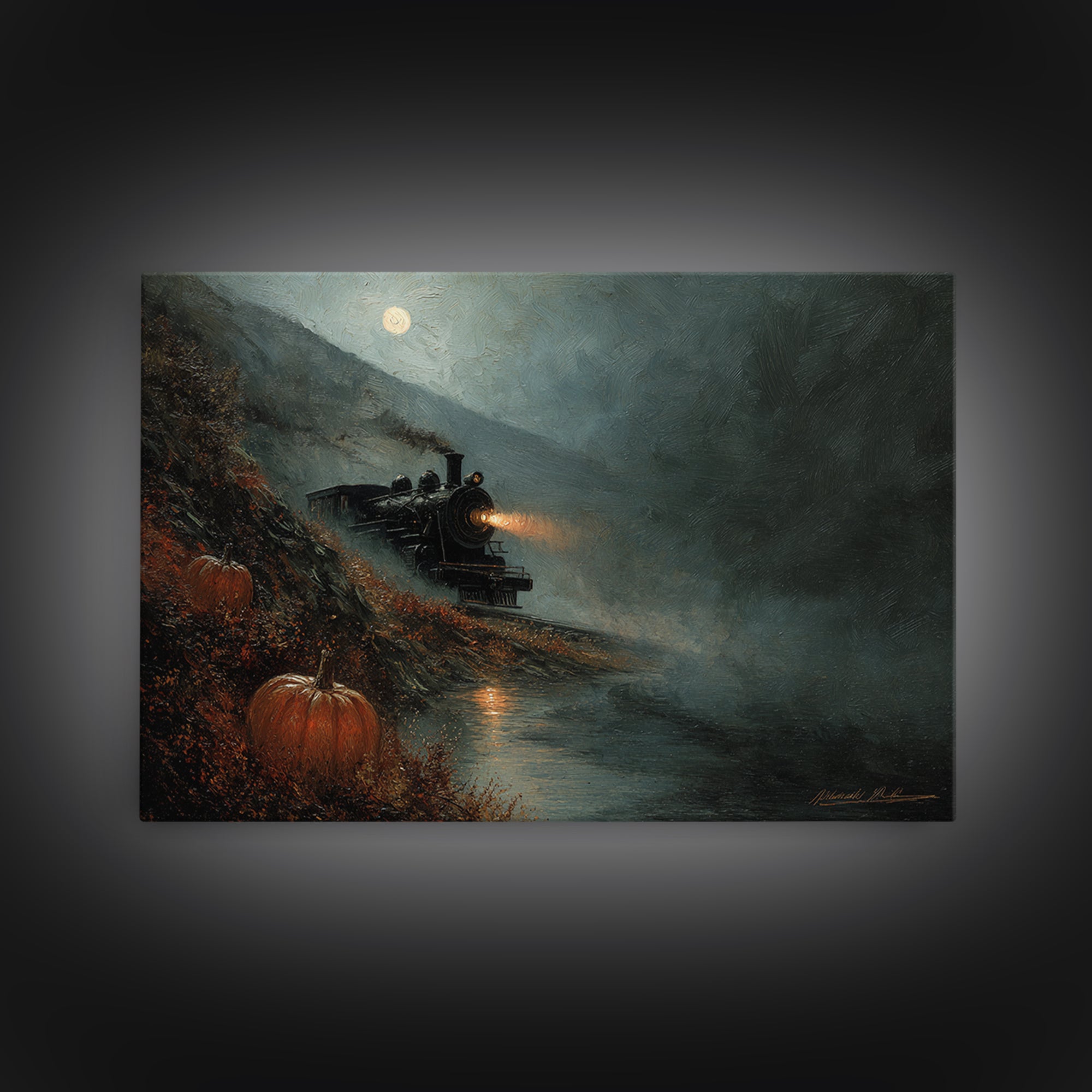 The Phantom Train To Kadath, Spooky Wall Decor, Landscape Wall Art, Canvas Print, Halloween Home Decor, Gothic Wall Art, Halloween Wall Art