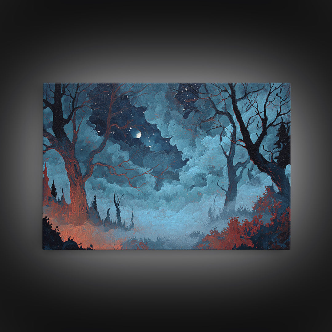 The Garden Of The Eyeless Moon, Cosmic Horror Decor, Landscape Wall Art, Framed Canvas Print, Halloween Home Decor, Gothic Wall Art