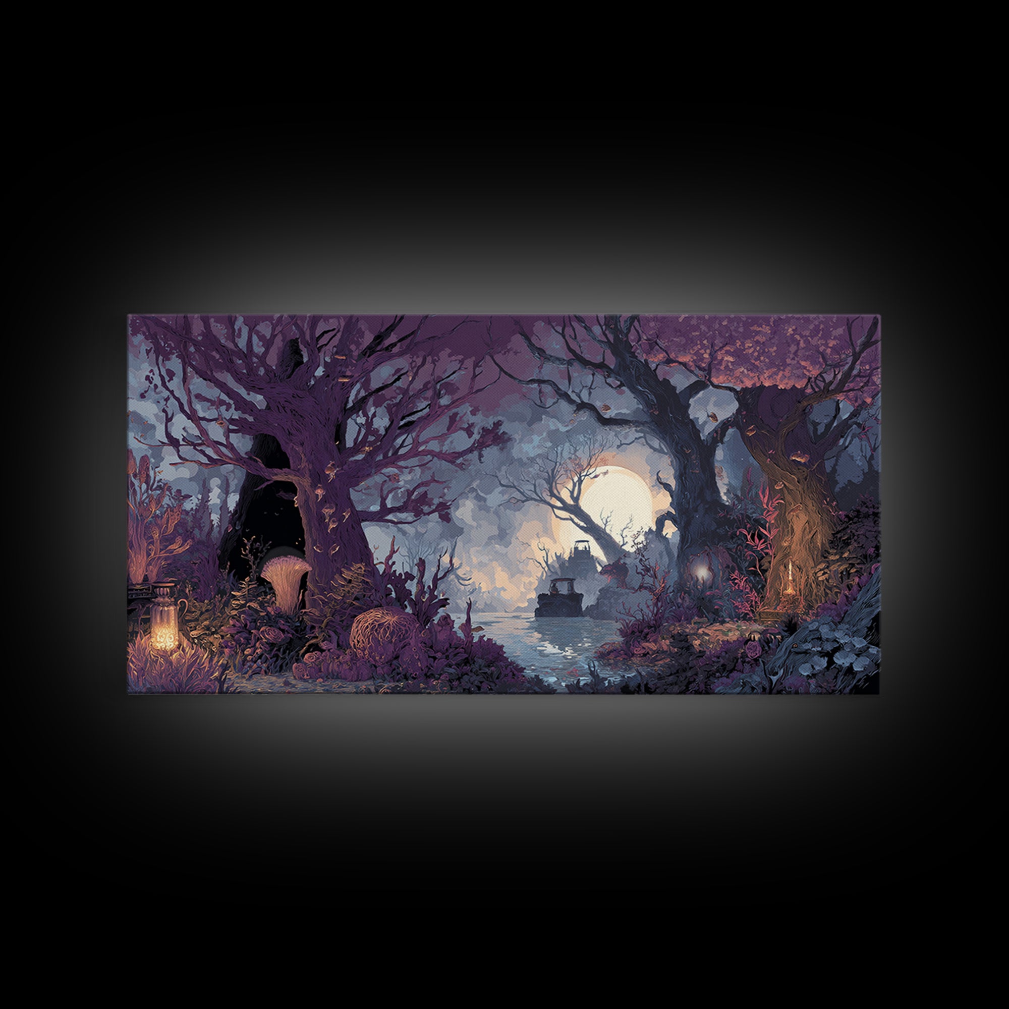 The Garden Of The Eyeless Moon, Dark Fantasy Wall Art, Wide Panoramic Art, Canvas Print, Halloween Home Decor, Gothic Wall Art