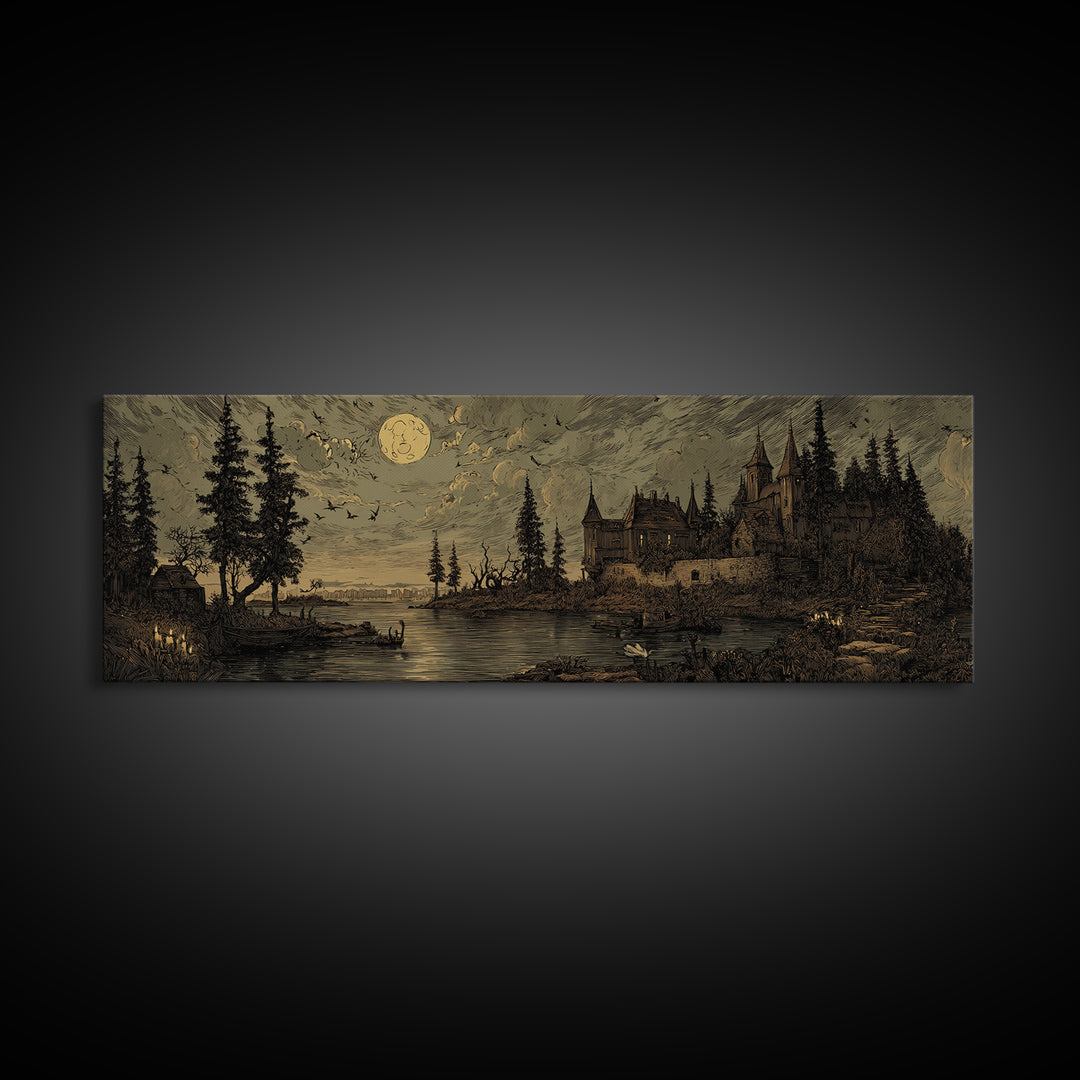 The Garden Of The Eyeless Moon, Macabre Halloween Art, Extra Wide Wall Art, Canvas Print, Halloween Home Decor, Gothic Wall Art