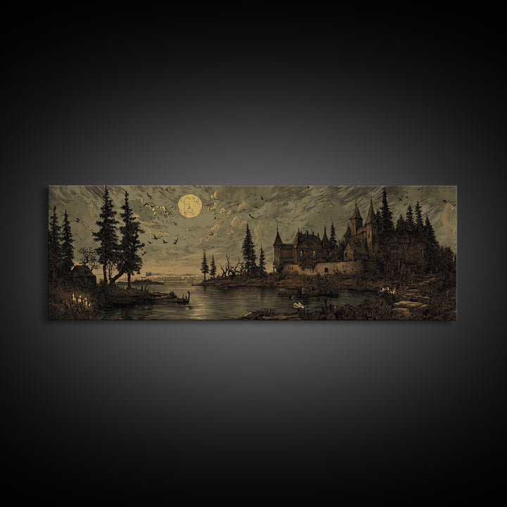 The Garden Of The Eyeless Moon, Macabre Halloween Art, Extra Wide Wall Art, Canvas Print, Halloween Home Decor, Gothic Wall Art