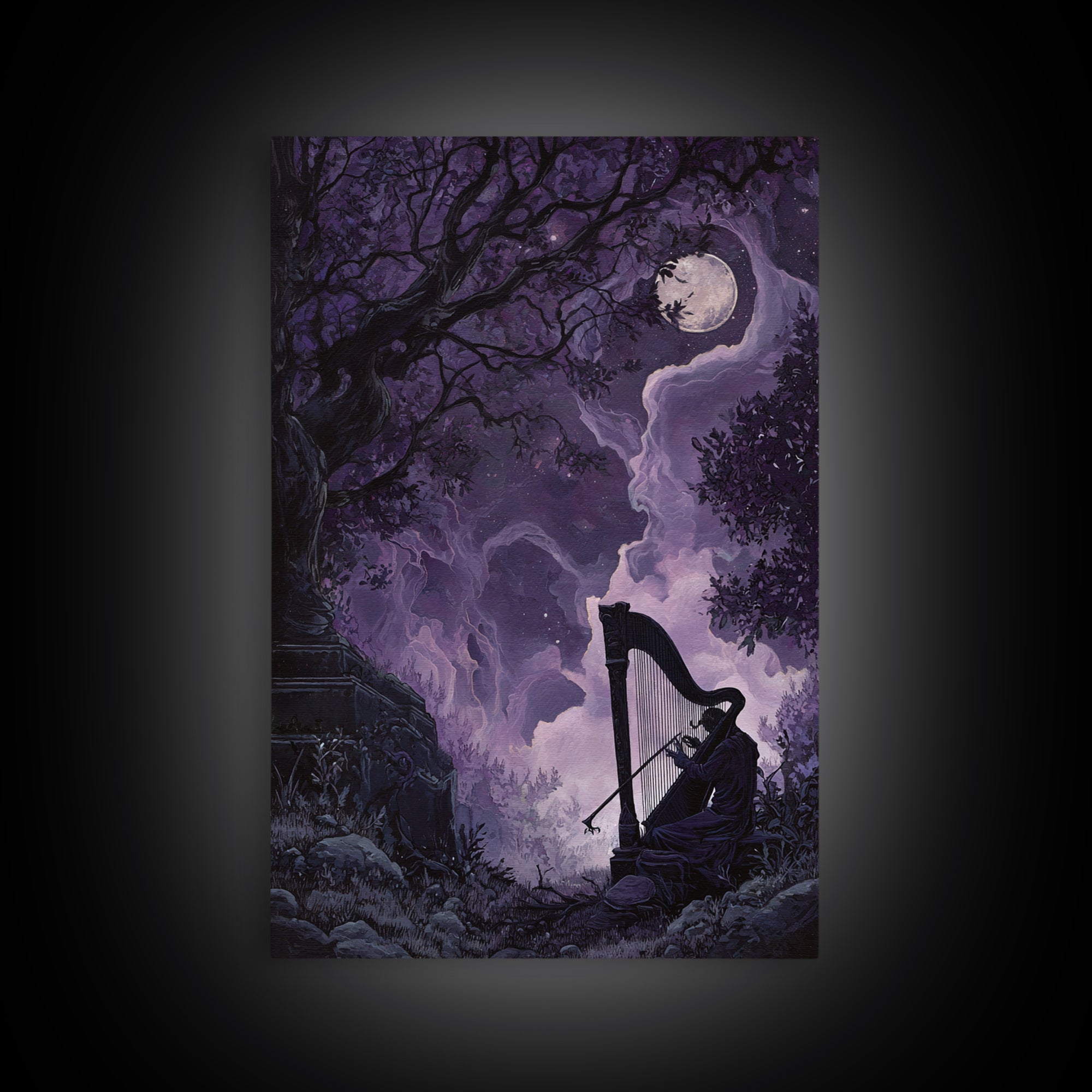 The Harpist Of Abyssal Sleep, Eldritch Wall Art, Vertical Wall Art, Canvas Print, Halloween Home Decor, Gothic Wall Art, Dark Fantasy Art