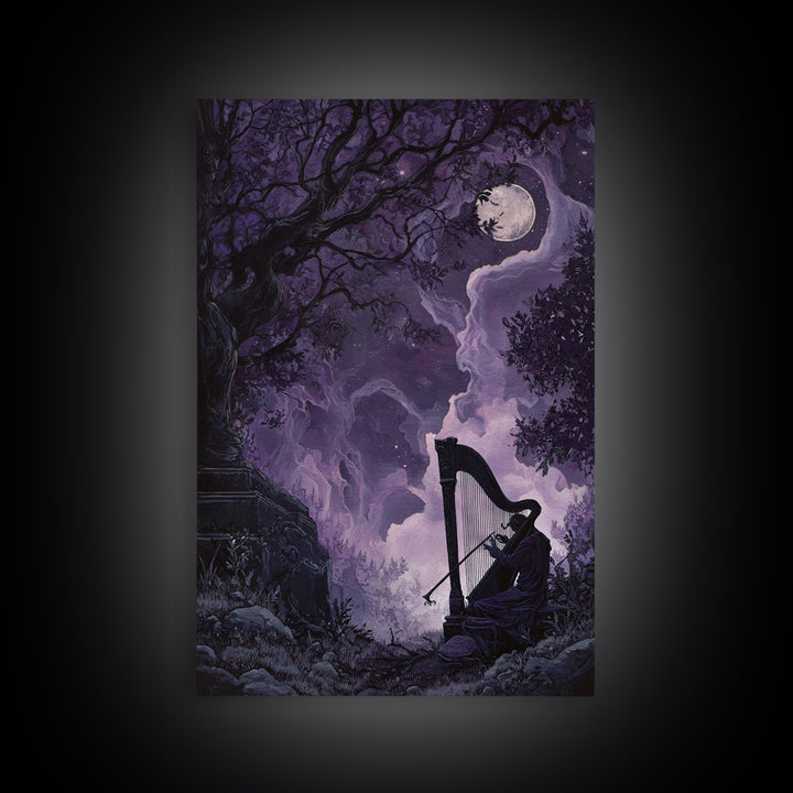 The Harpist Of Abyssal Sleep, Eldritch Wall Art, Vertical Wall Art, Canvas Print, Halloween Home Decor, Gothic Wall Art, Dark Fantasy Art