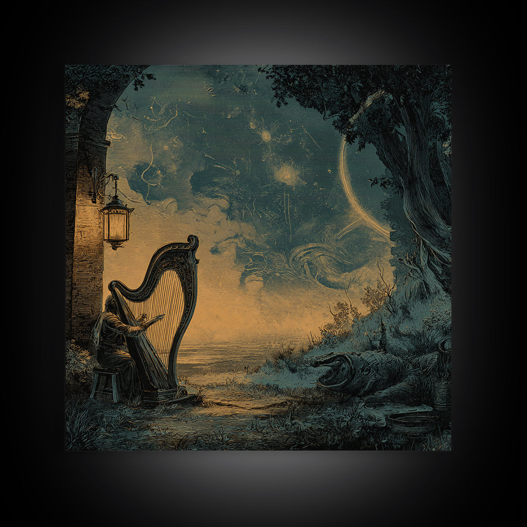 The Harpist Of Abyssal Sleep, Halloween Wall Art, Square Wall Art, Canvas Print, Halloween Home Decor, Gothic Wall Art, Seasonal Home Decor