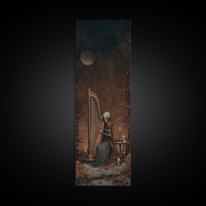 The Harpist Of Abyssal Sleep, Lovecraftian Wall Art, Tall Narrow Wall Art, Framed Canvas Print, Halloween Home Decor, Gothic Wall Art