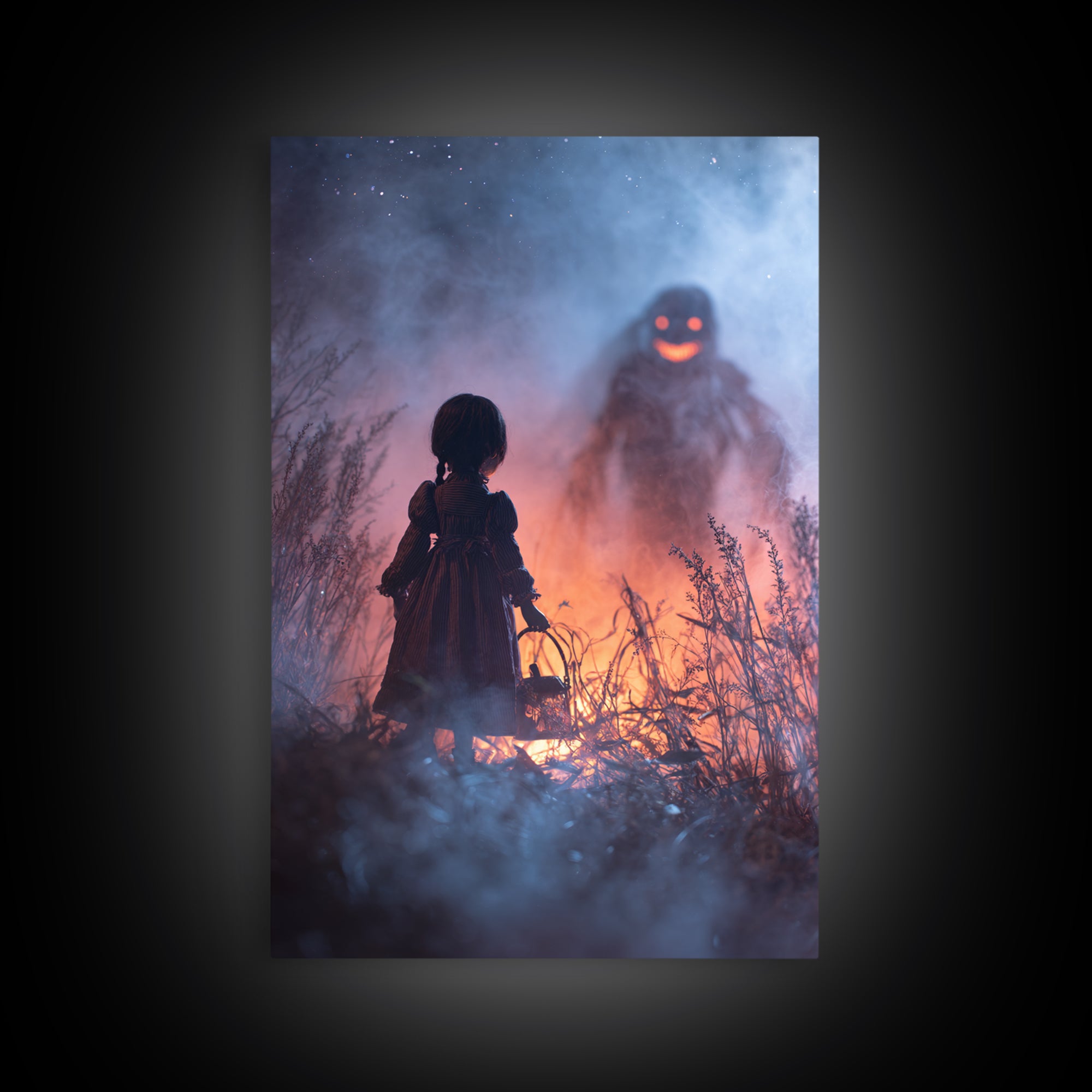 The Doll From Beyond The Void, Occult Wall Decor, Vertical Wall Art, Framed Canvas Print, Halloween Home Decor, Gothic Wall Art