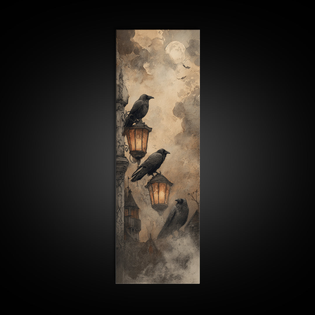 The Raven Sermon Of Leng, Occult Wall Decor, Tall Narrow Wall Art, Canvas Print, Halloween Home Decor, Gothic Wall Art, Halloween Decor