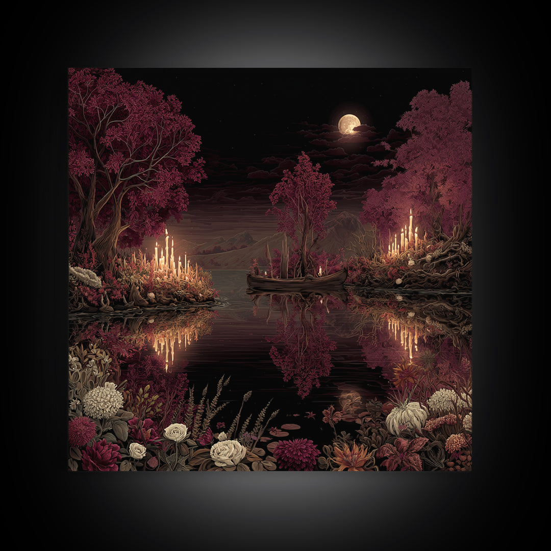The Mirror Lake Of Lost Constellations, Halloween Wall Art, Square Wall Art, Framed Canvas Print, Halloween Home Decor, Gothic Wall Art