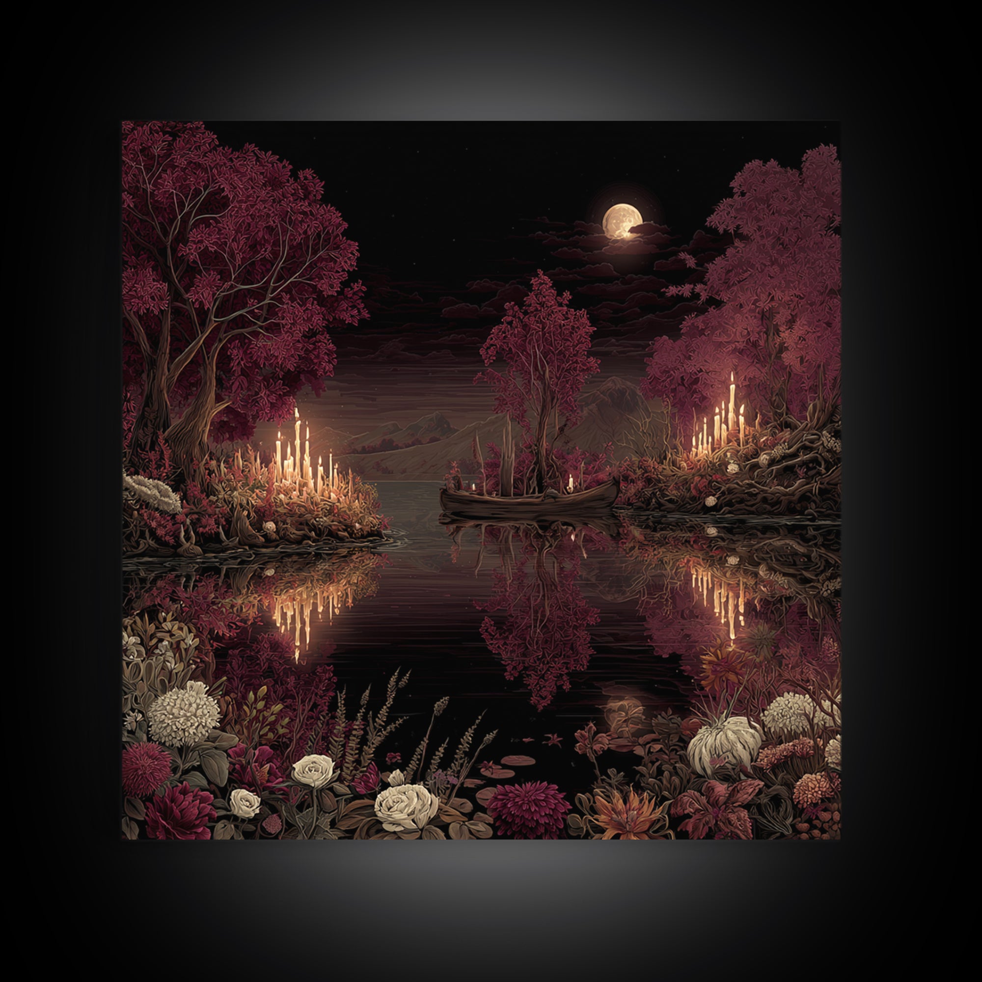 The Mirror Lake Of Lost Constellations, Halloween Wall Art, Square Wall Art, Framed Canvas Print, Halloween Home Decor, Gothic Wall Art