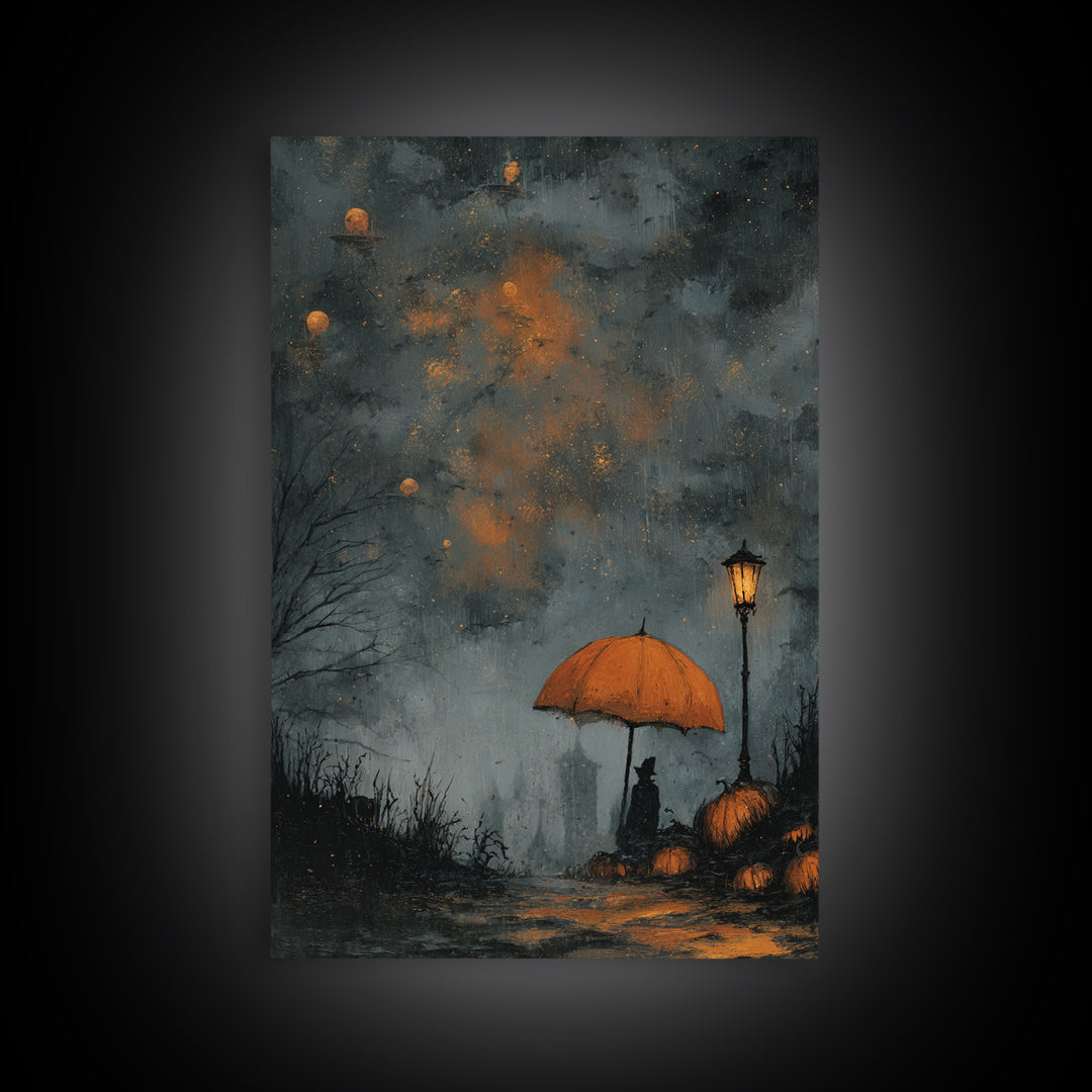 The Umbrella Of The Outer Rain, Halloween Wall Art, Vertical Wall Art, Canvas Print, Halloween Home Decor, Gothic Wall Art, Dark Fantasy Art