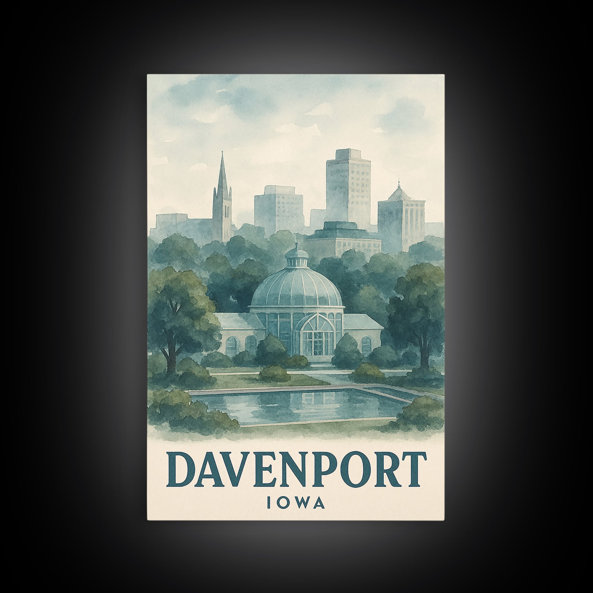 Davenport Travel Poster, Framed Canvas Print, Illustrated Watercolor Poster, Davenport Poster Print, Travel Poster Set, City Art Print