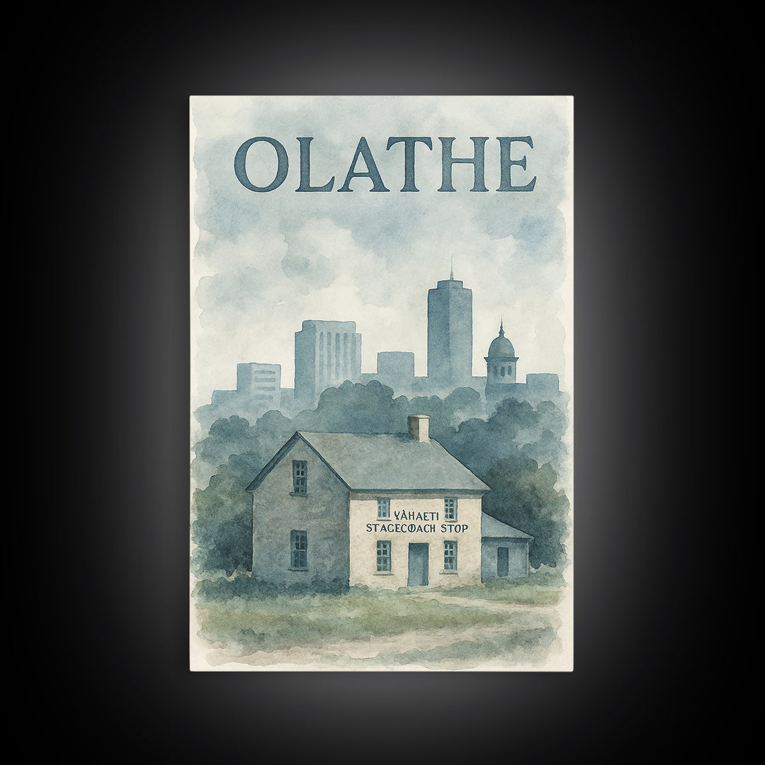 Olathe Travel Poster, Canvas Print, Painted Travel Poster Art, Olathe Travel Art, City Illustration, Travel Art Print, Home Office Decor